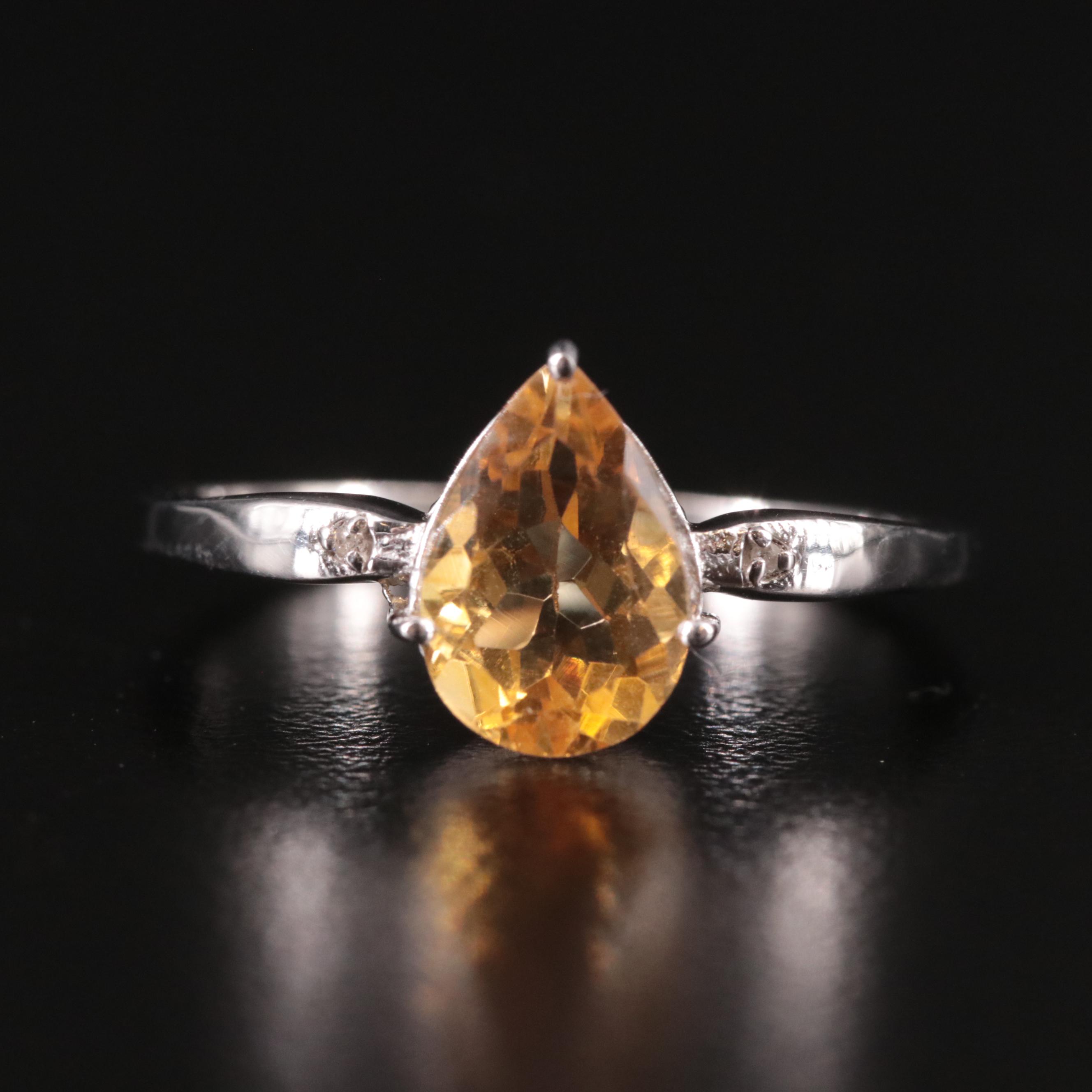Sterling Citrine and Diamond Ring