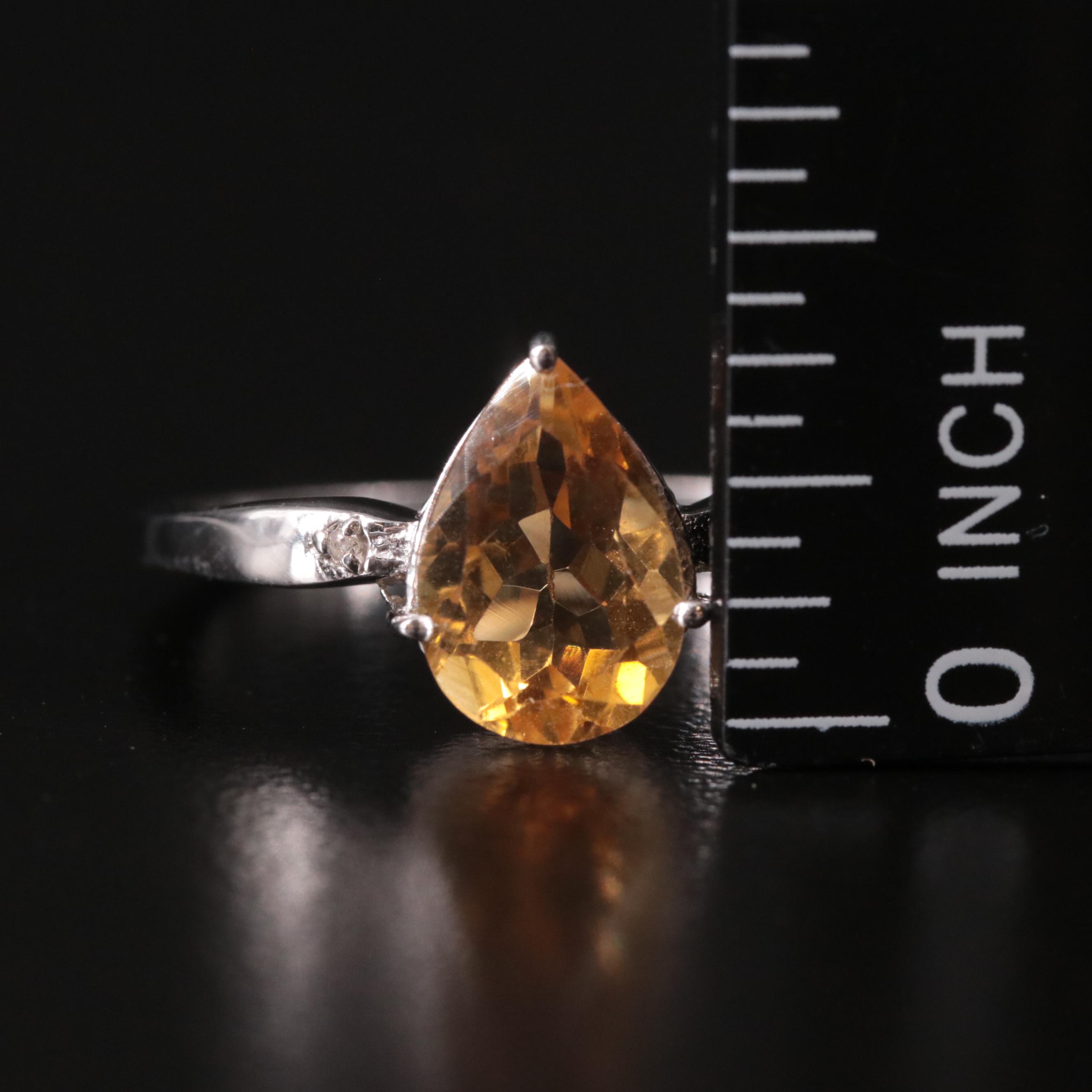 Sterling Citrine and Diamond Ring
