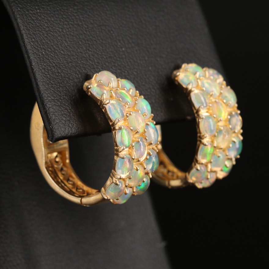 Sterling Opal Hoop Earrings