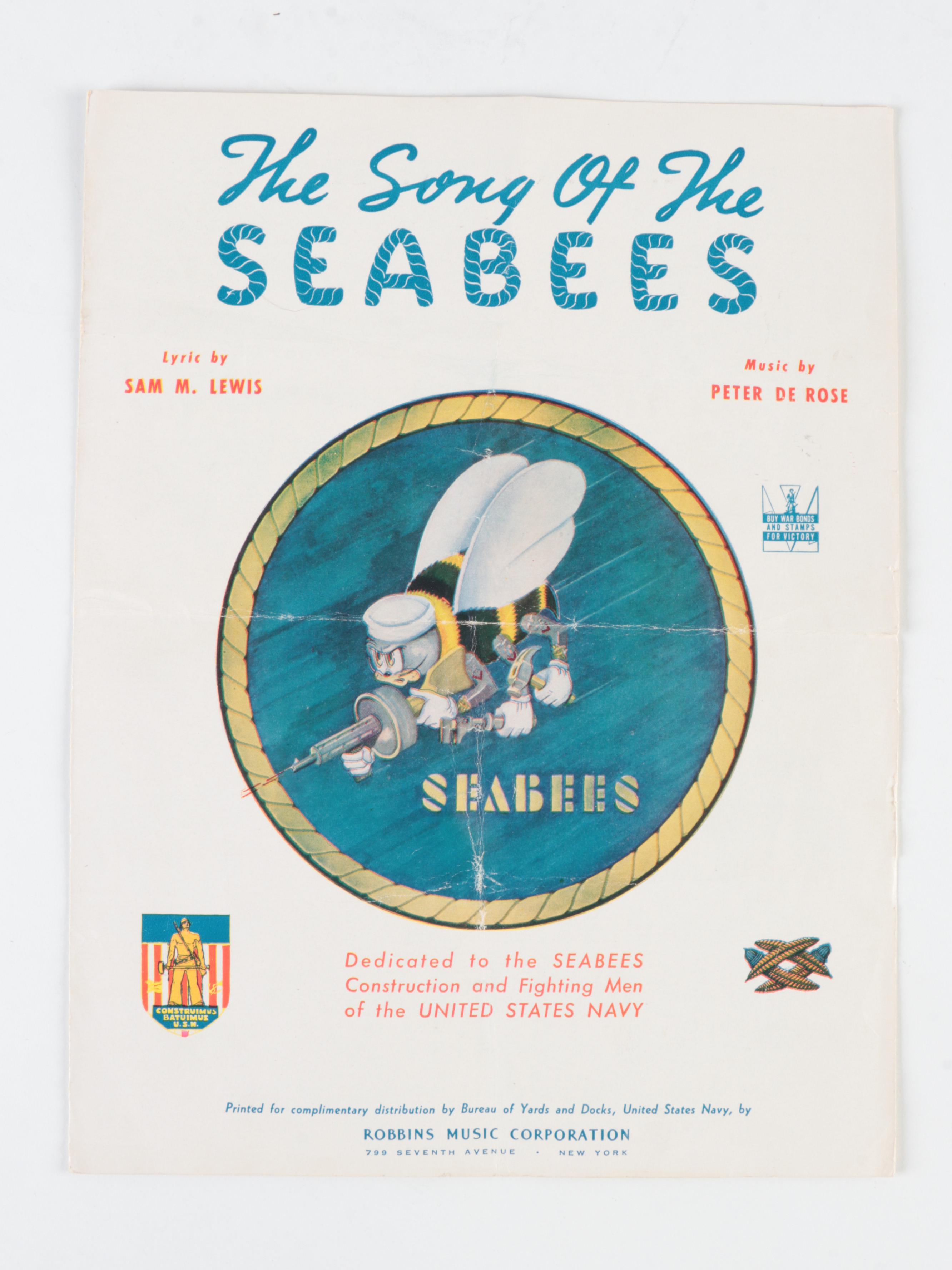"The Song of the Seabees" and Other Sheet Music, Early to Mid-20th Century
