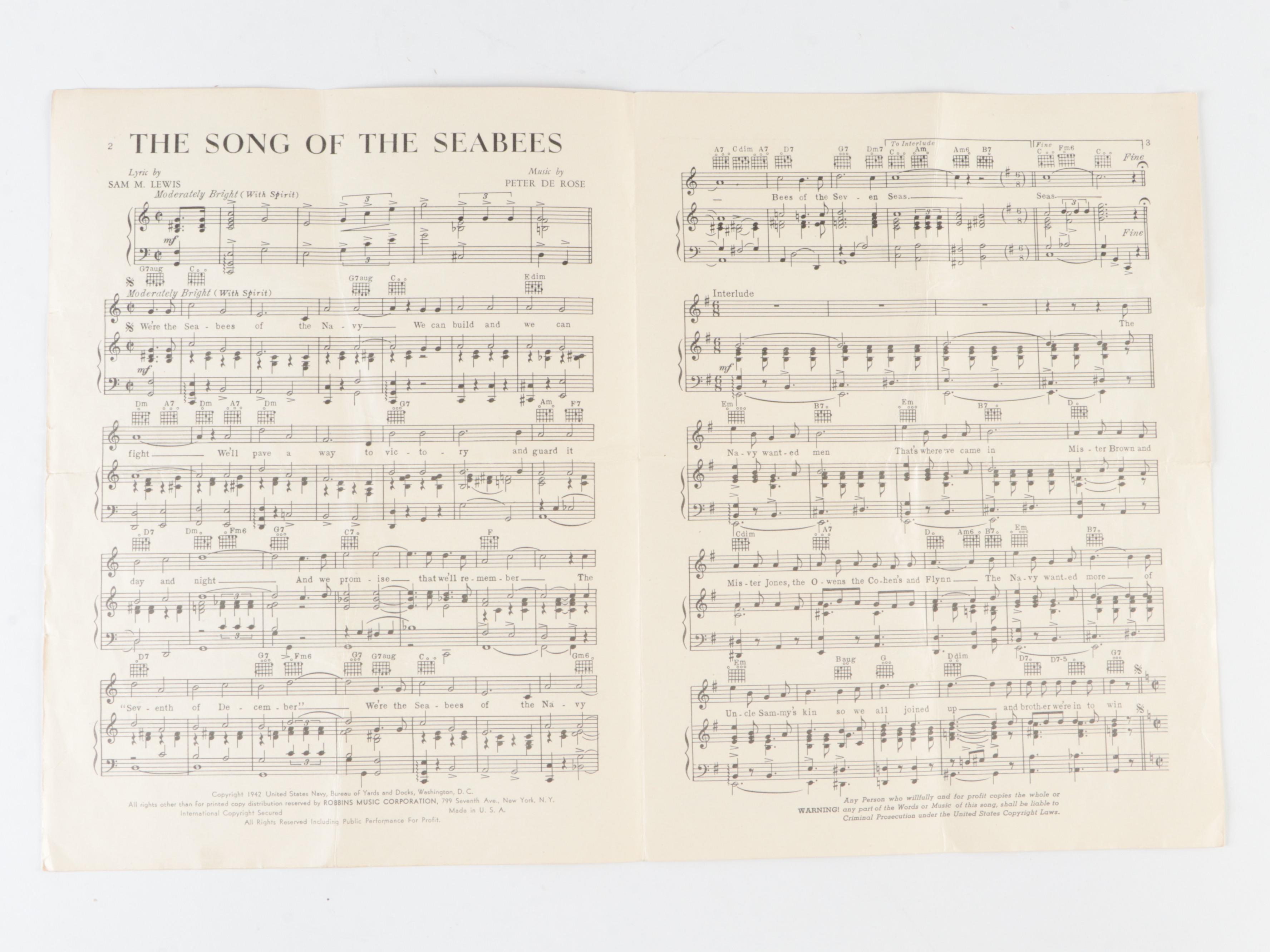 "The Song of the Seabees" and Other Sheet Music, Early to Mid-20th Century