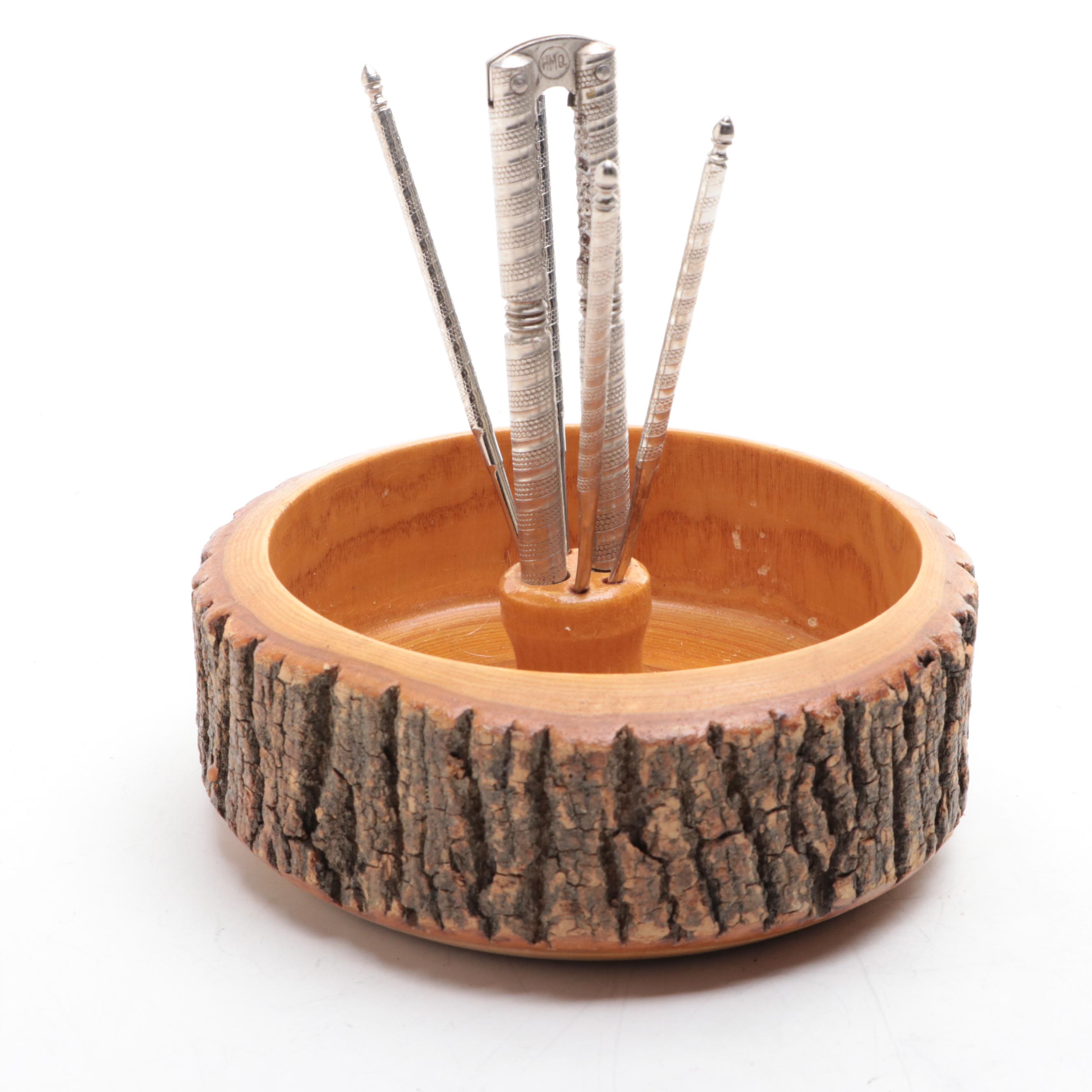 German Coin Inlaid Keg Bank, Vase, Stein and Pilsner with Nut Cracker Set