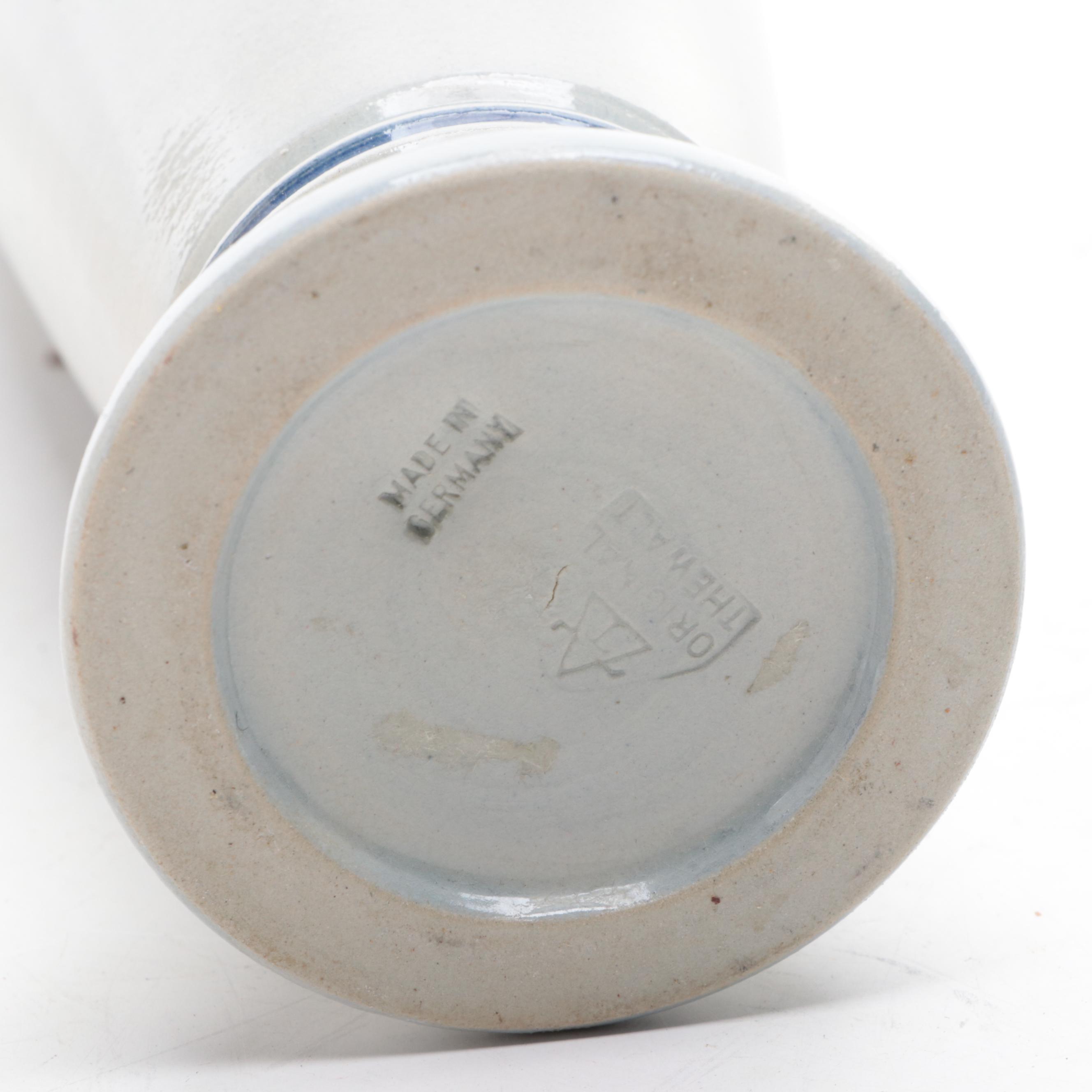 German Coin Inlaid Keg Bank, Vase, Stein and Pilsner with Nut Cracker Set