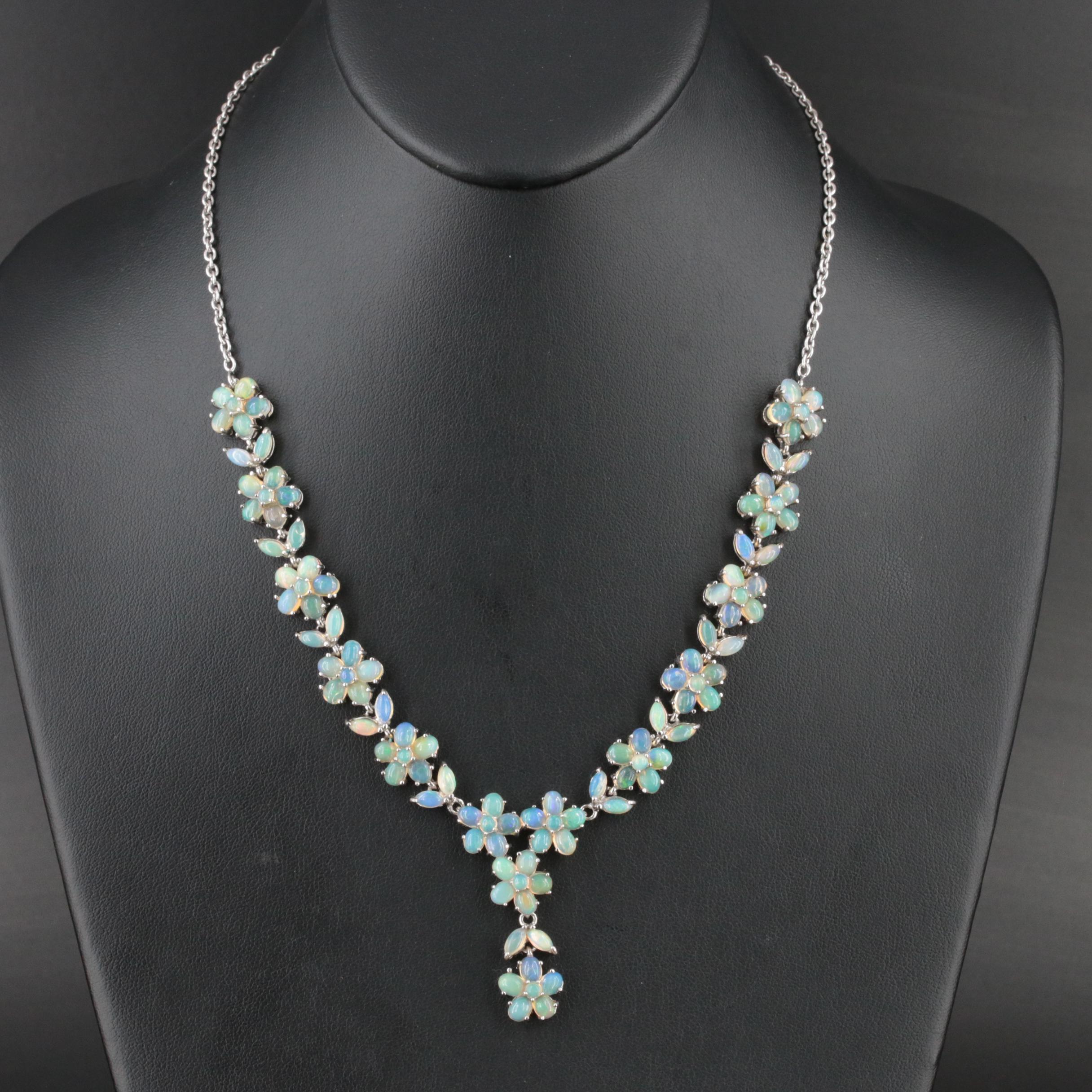 Sterling Opal Flower Necklace