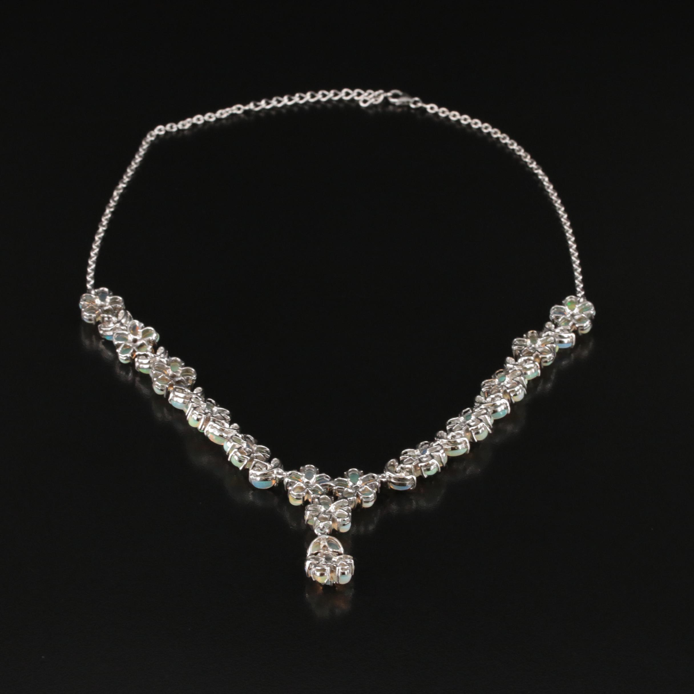 Sterling Opal Flower Necklace