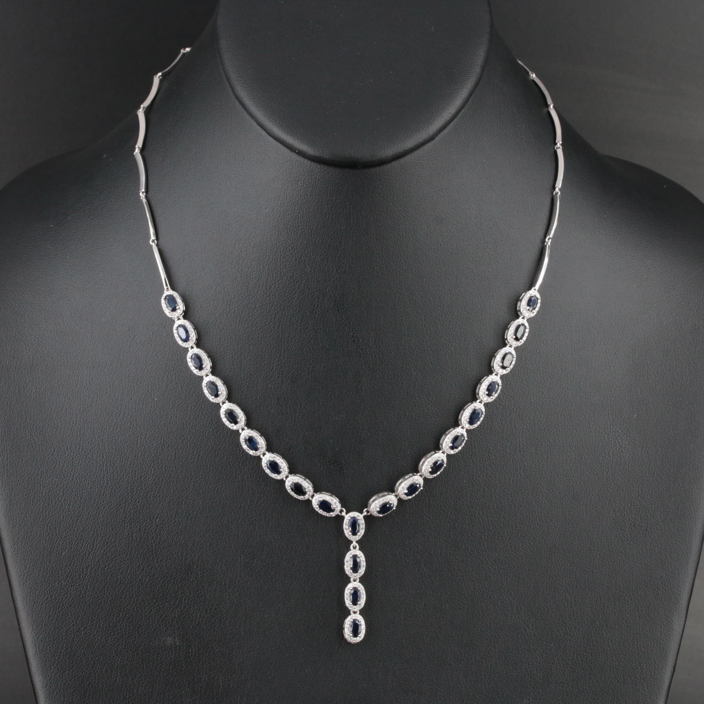 Sterling Sapphire and Cubic Zirconia Necklace