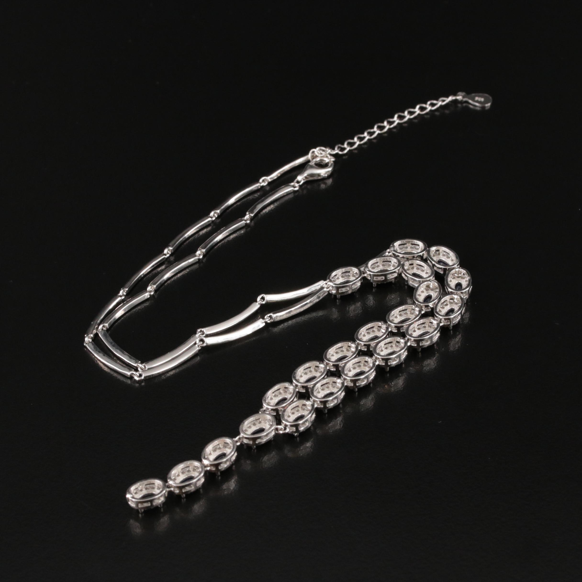 Sterling Sapphire and Cubic Zirconia Necklace