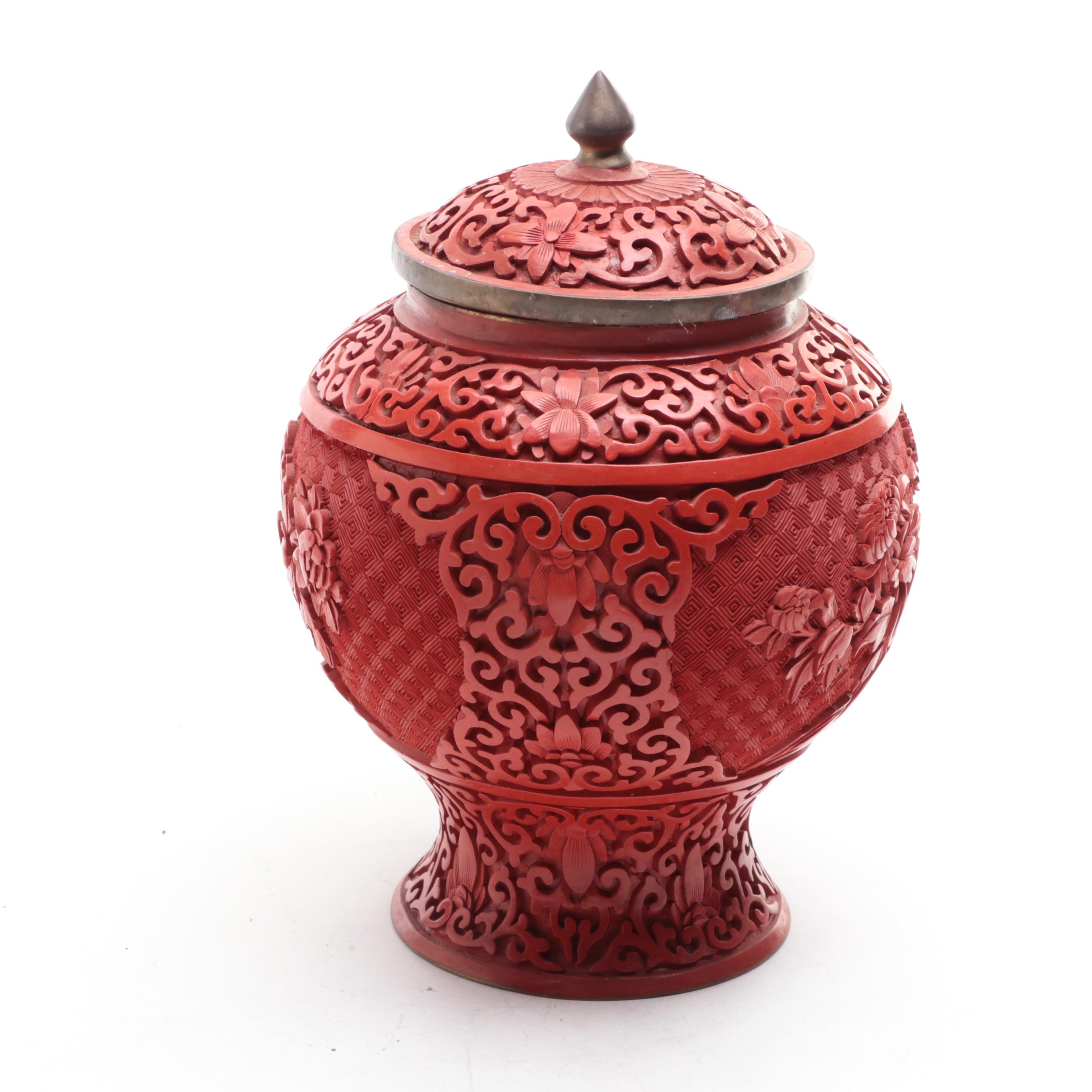 Hand-Carved Chinese Tray and Faux Cinnabar Resin Vase
