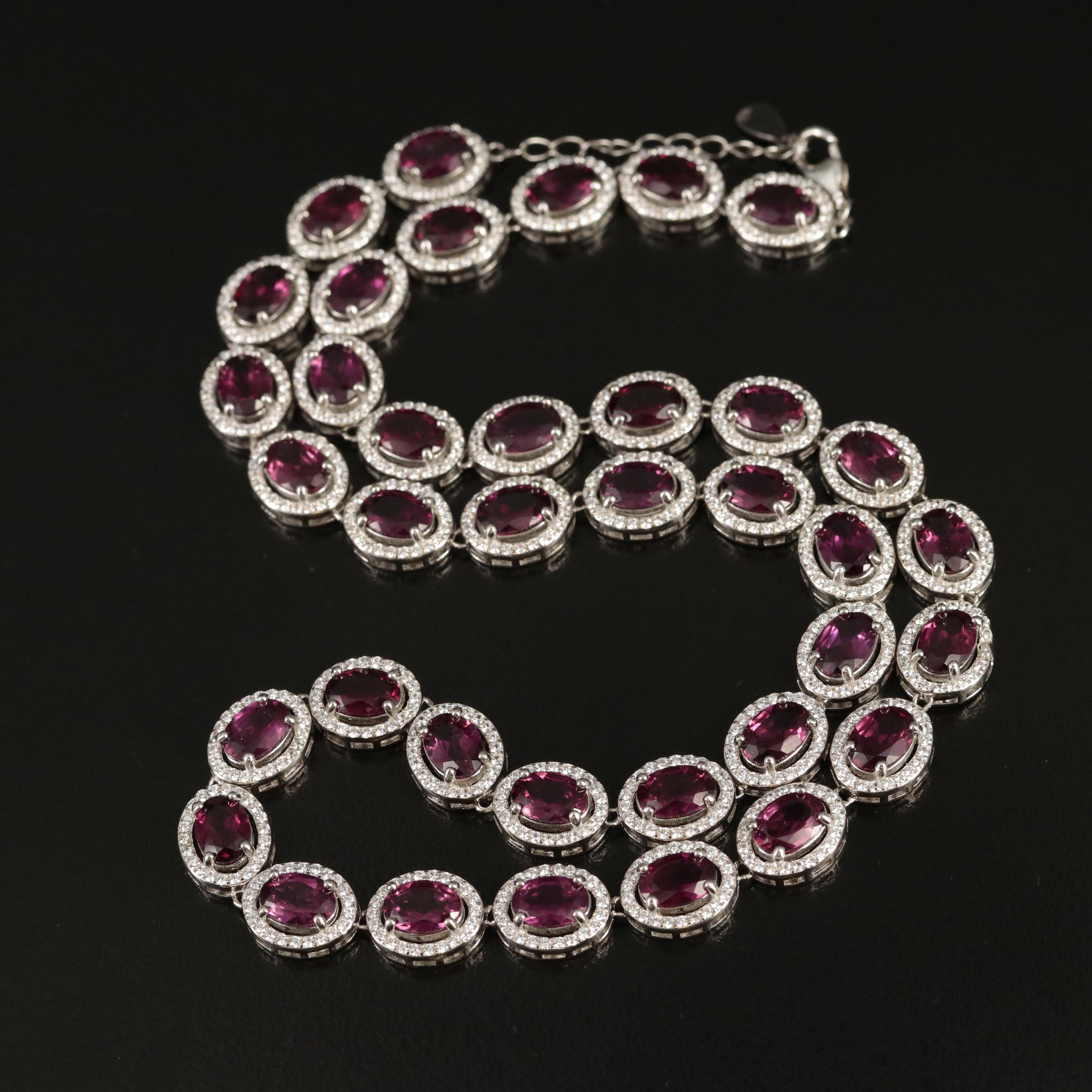Sterling Garnet and Cubic Zirconia Necklace