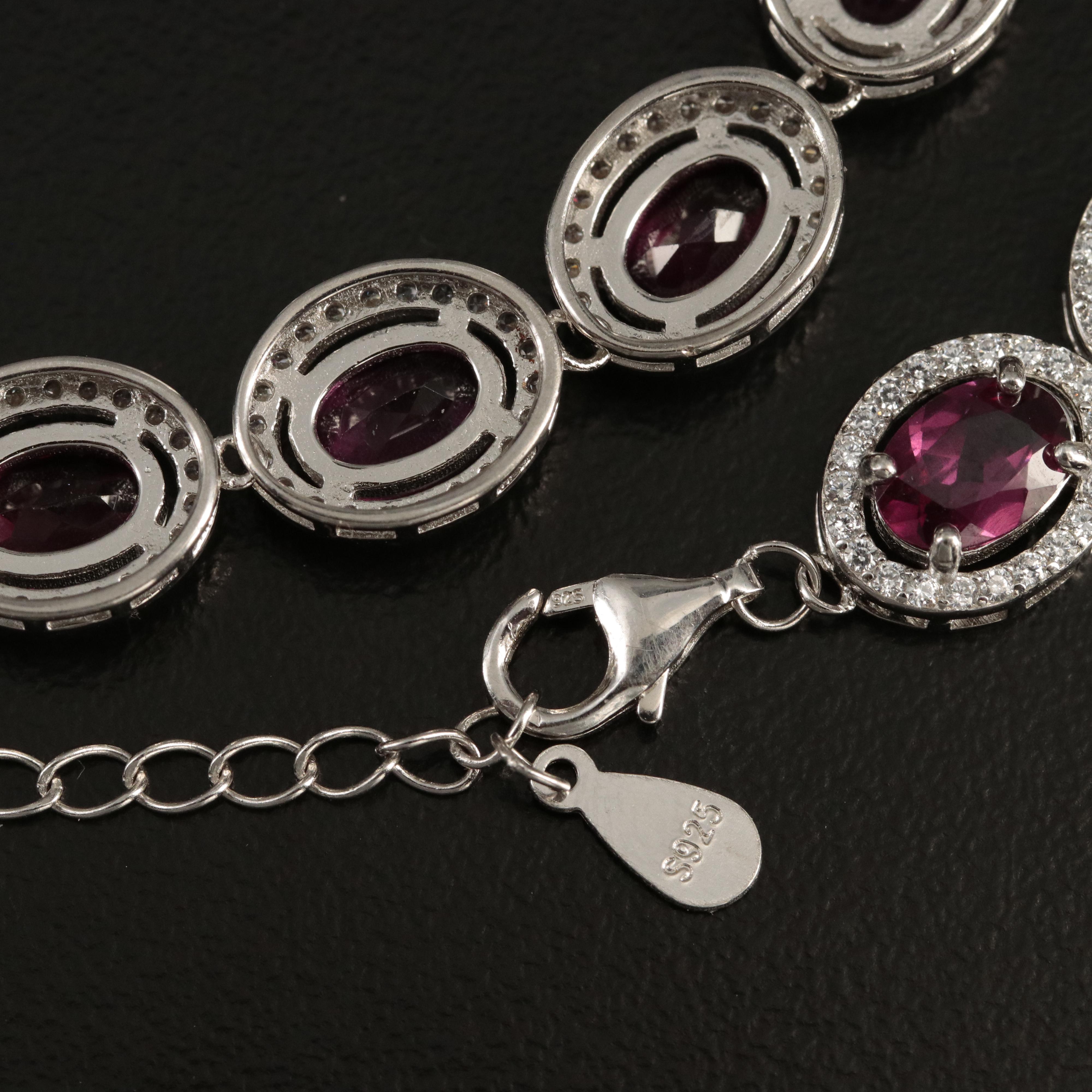 Sterling Garnet and Cubic Zirconia Necklace