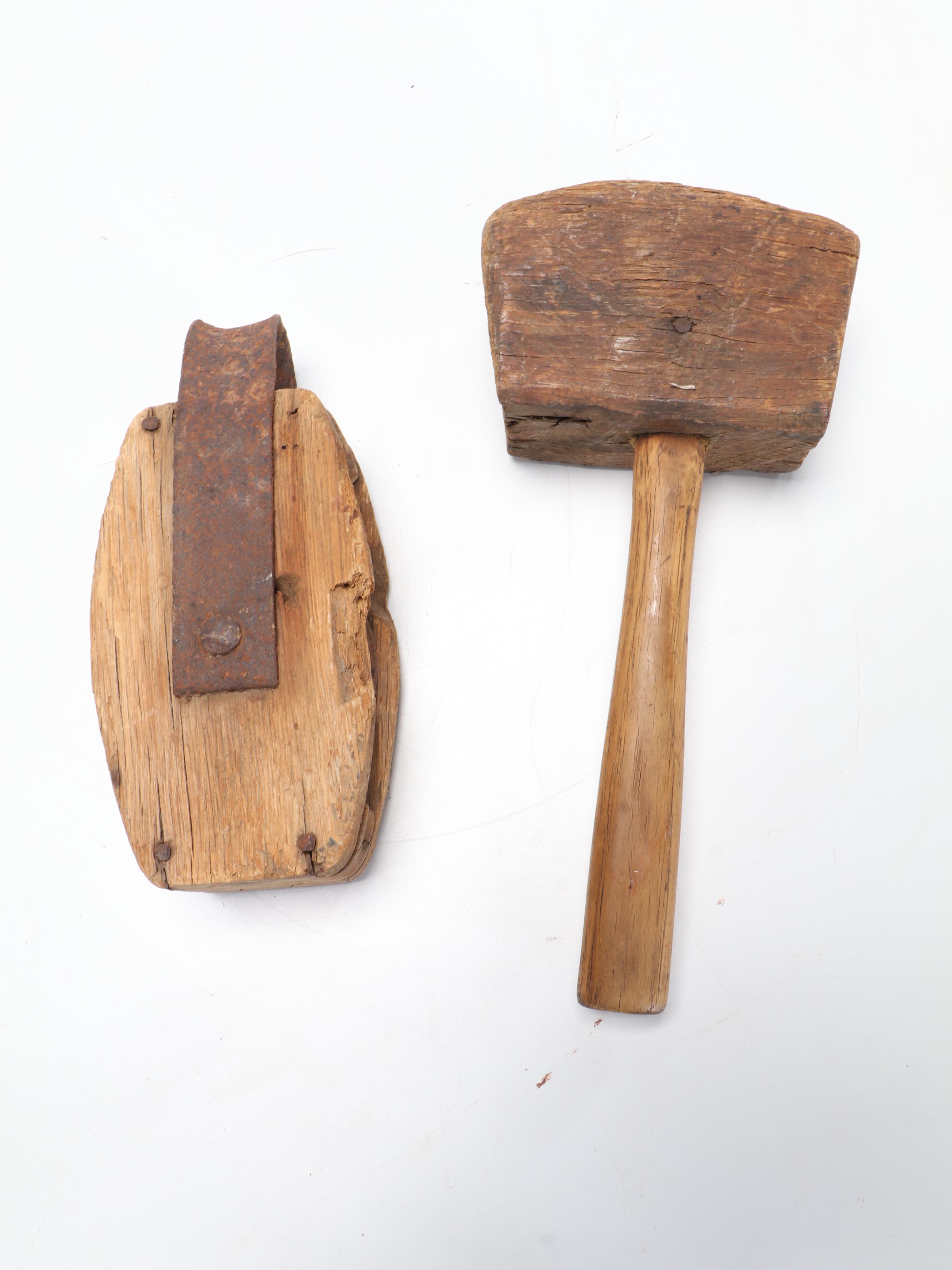 Wooden Spirit Levels With Frame Saws, Plumb Bob, Hatchet and Mallet