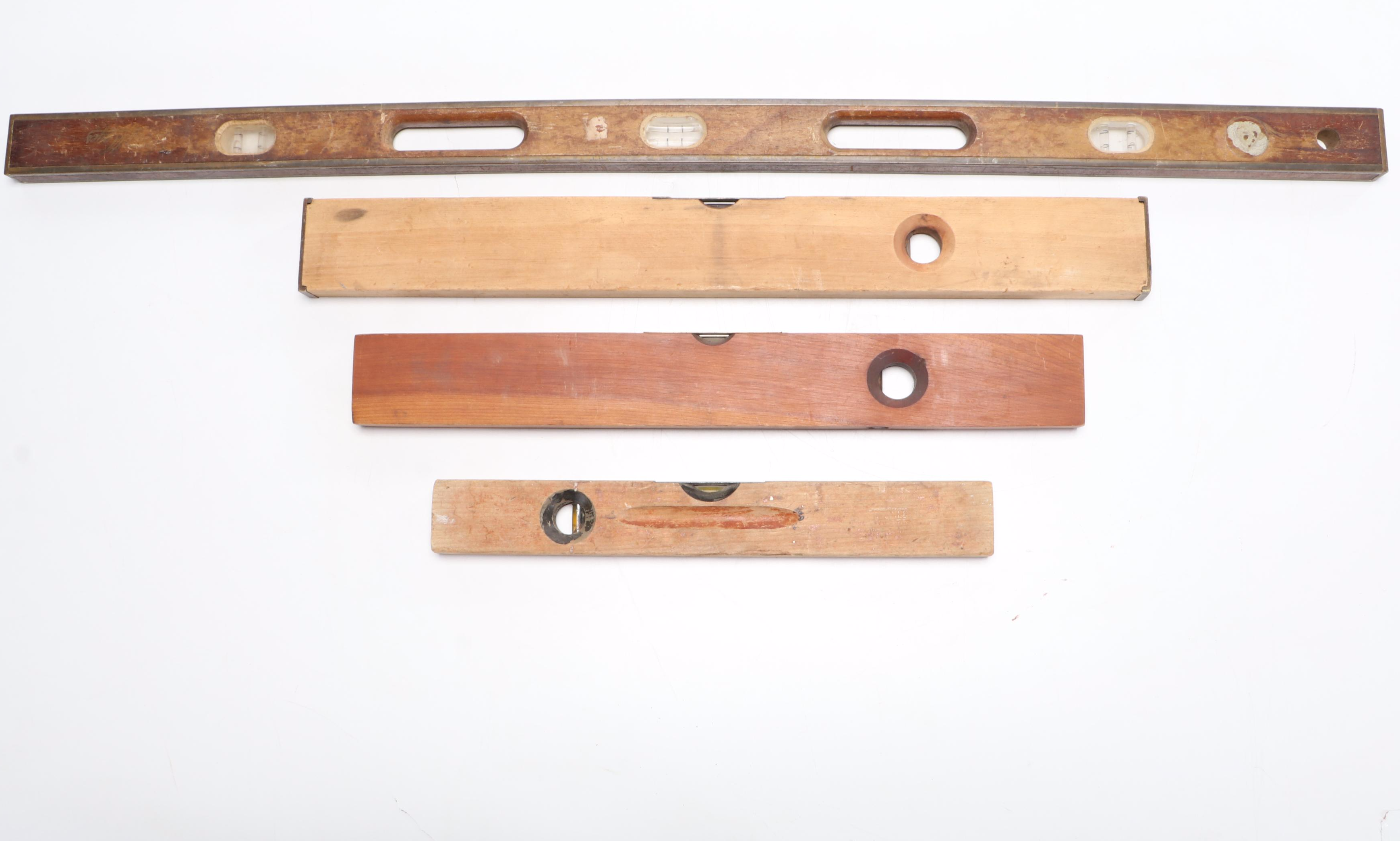 Wooden Spirit Levels With Frame Saws, Plumb Bob, Hatchet and Mallet
