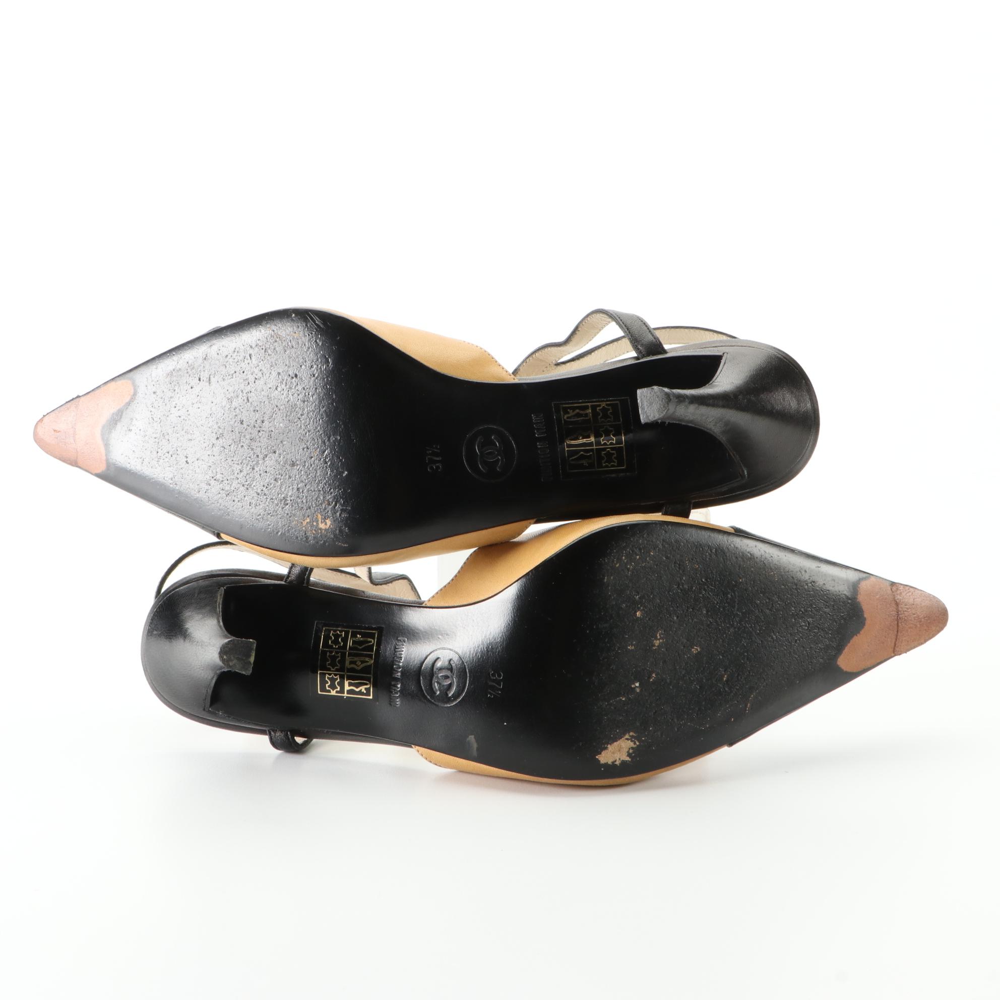 Chanel Pointy Cap-Toe Ankle-Strap Heels in Bicolor Leather