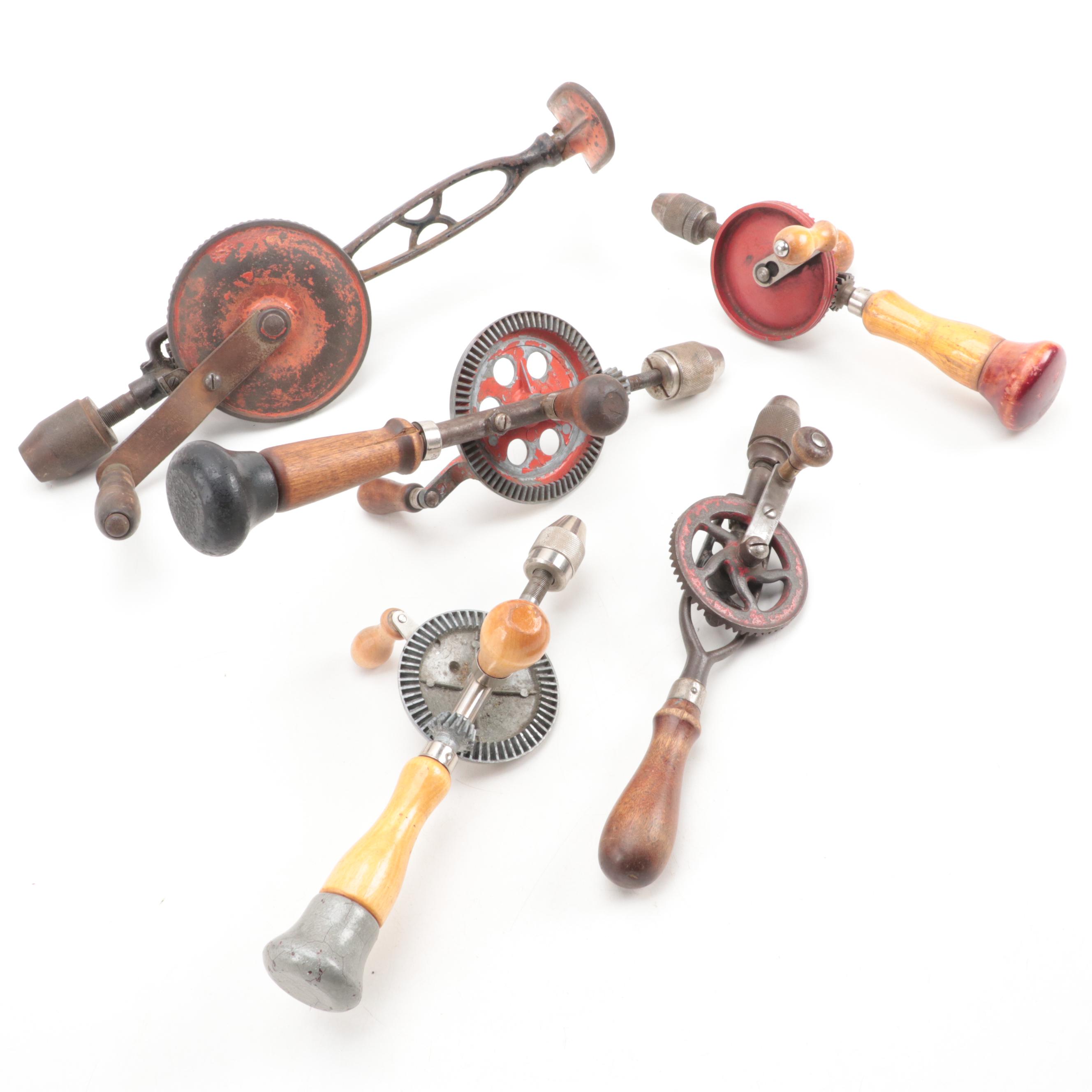 Millers Falls and Shoulder Plate With Other Hand Drills, Early to Mid-20th C