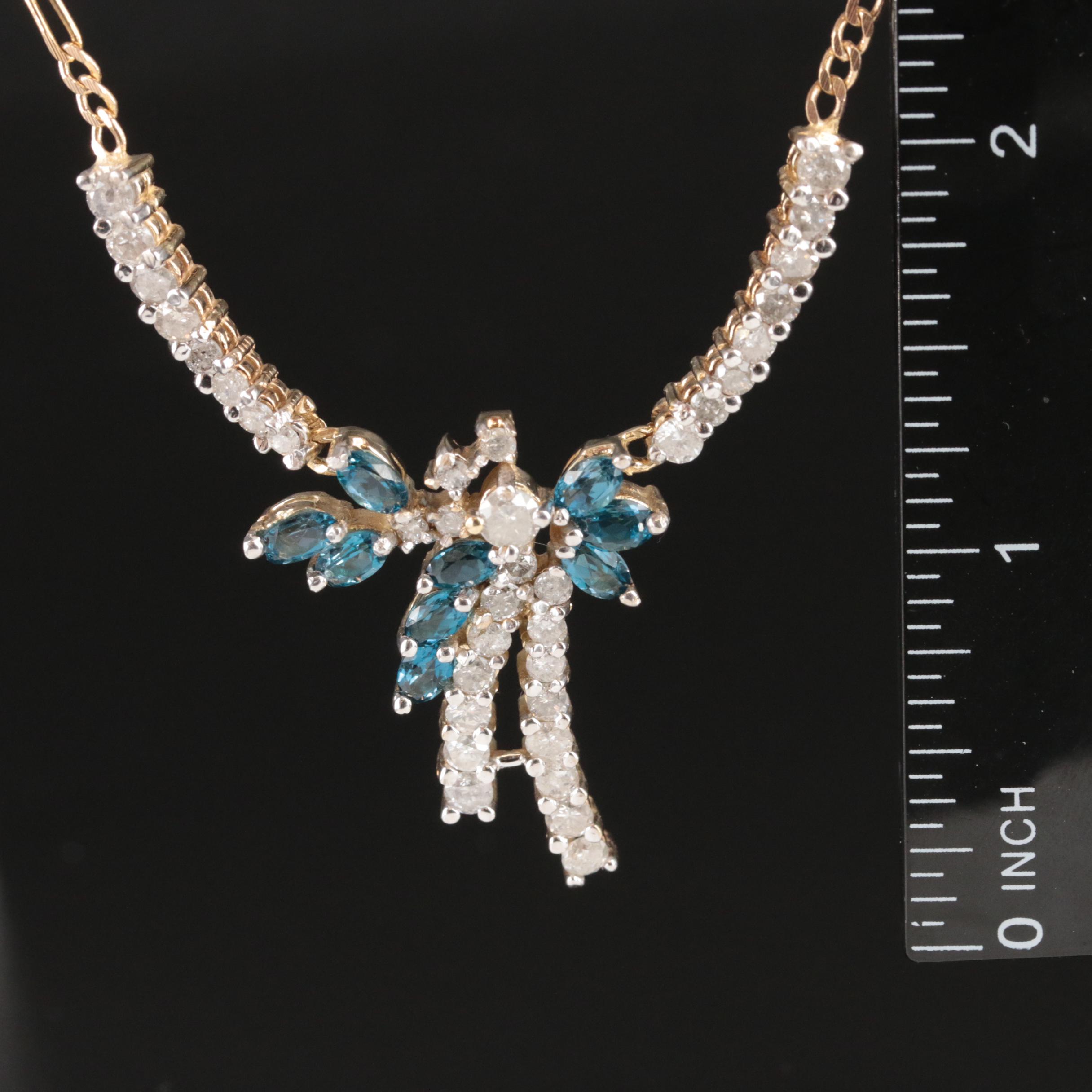 10K Topaz and Diamond Lavalier Necklace