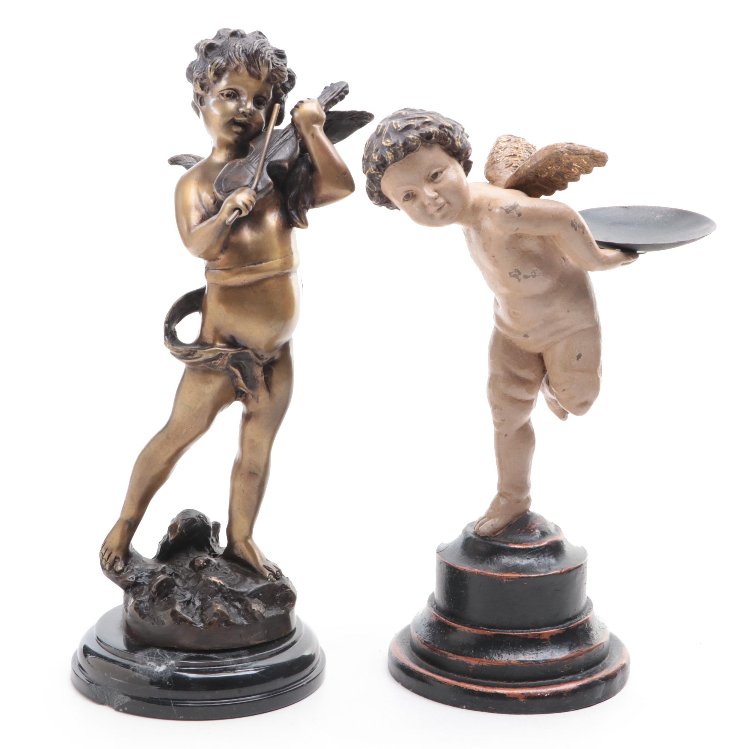French Cast Bronze Cherub Card Holder Figures After F. Moreau