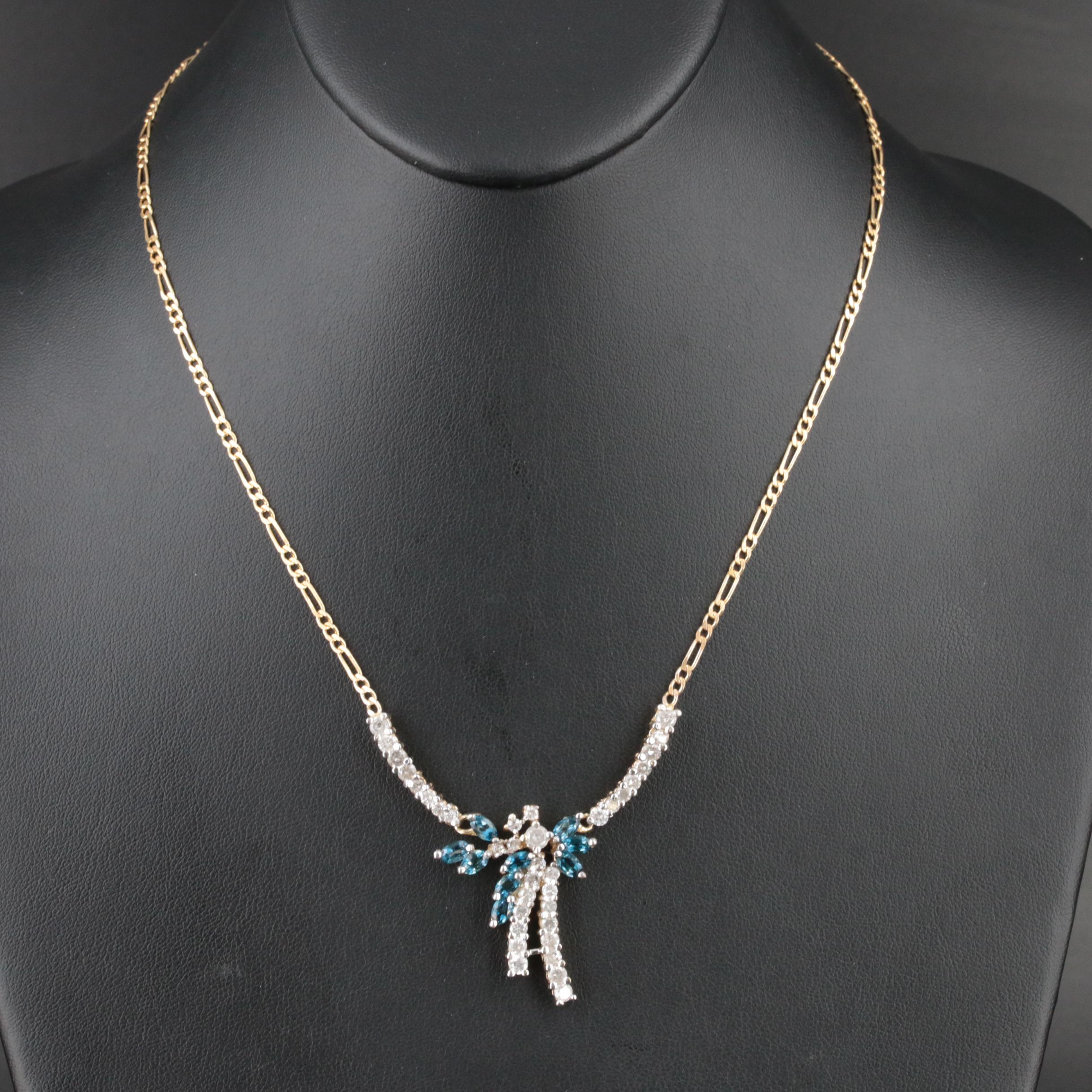 10K Topaz and Diamond Lavalier Necklace