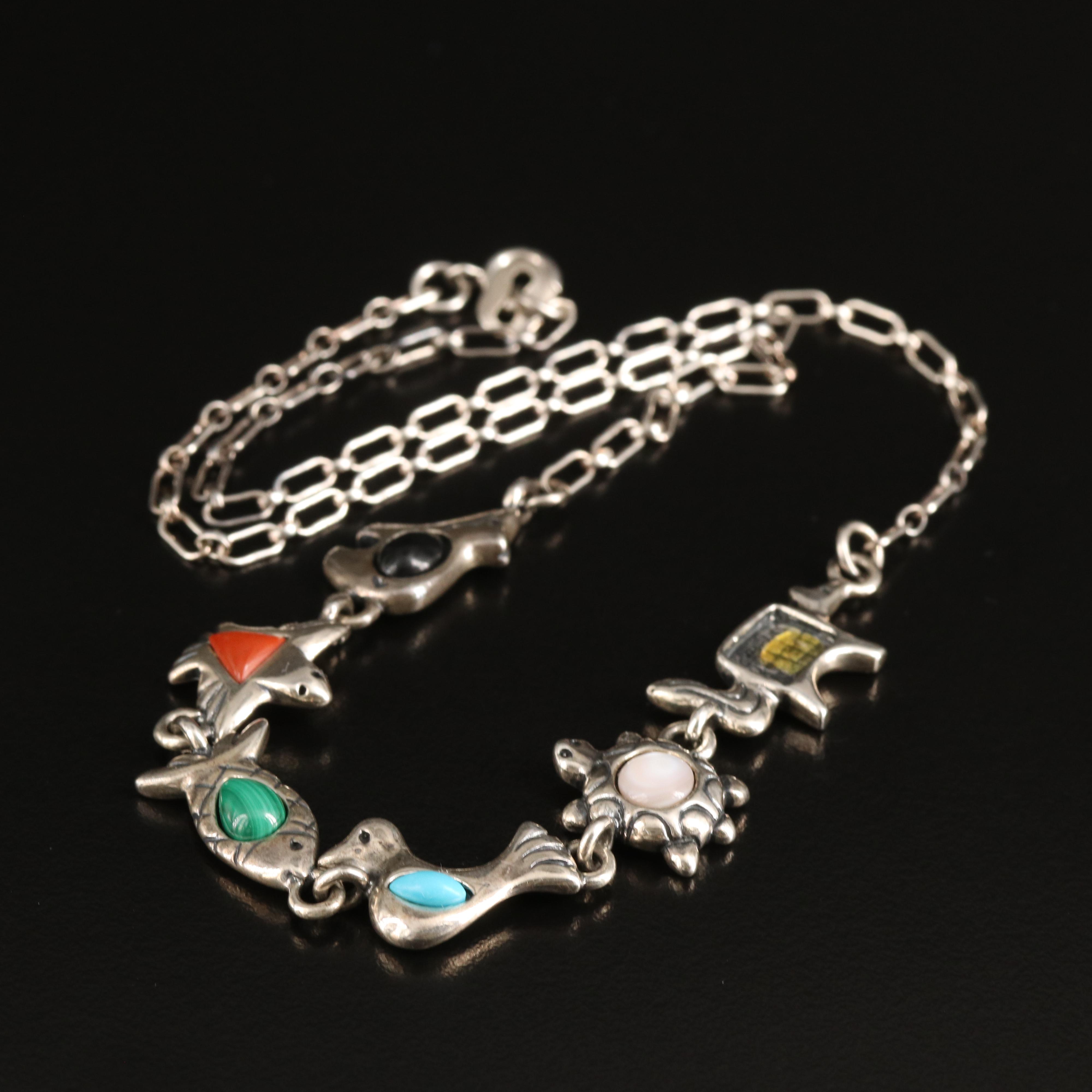 Southwestern Style Sterling Gemstone Fetish Style Necklace