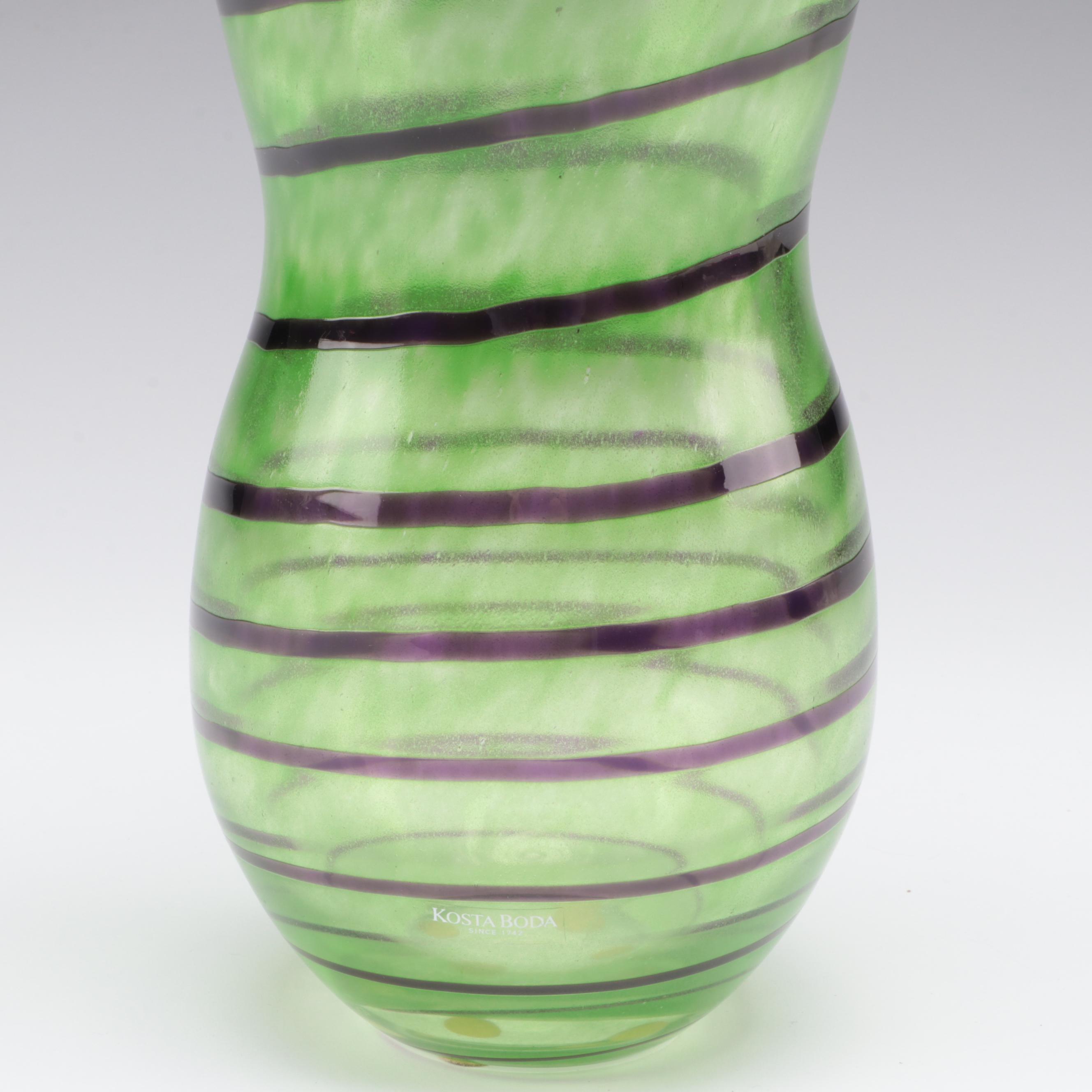 Gunnel Sahlin for Kosta Boda "Joy" Green Glass Bottle With Trailing, 1991