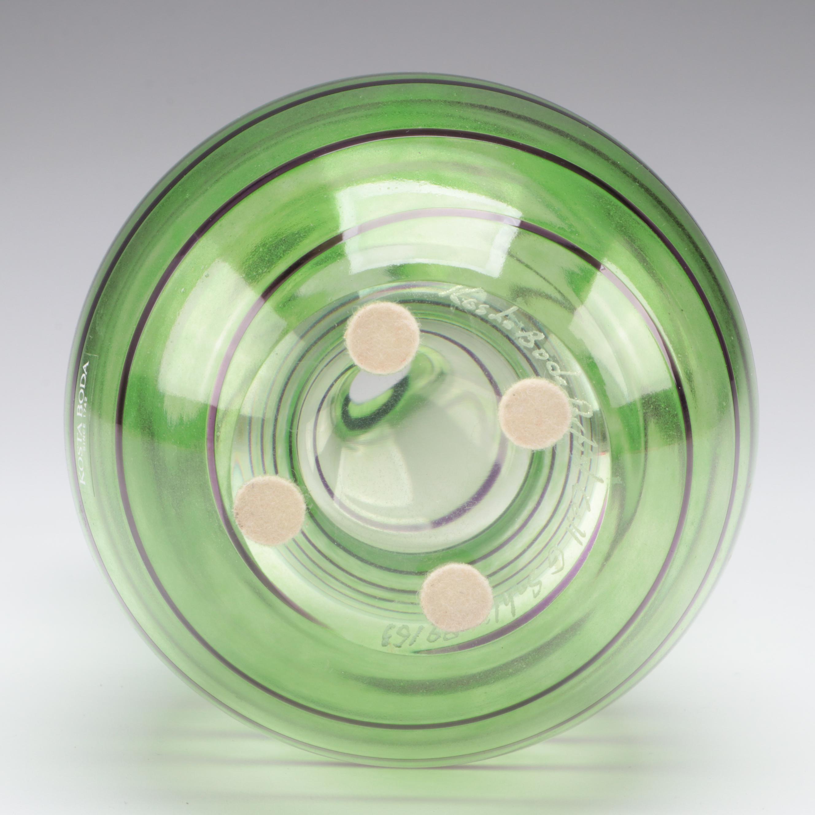 Gunnel Sahlin for Kosta Boda "Joy" Green Glass Bottle With Trailing, 1991