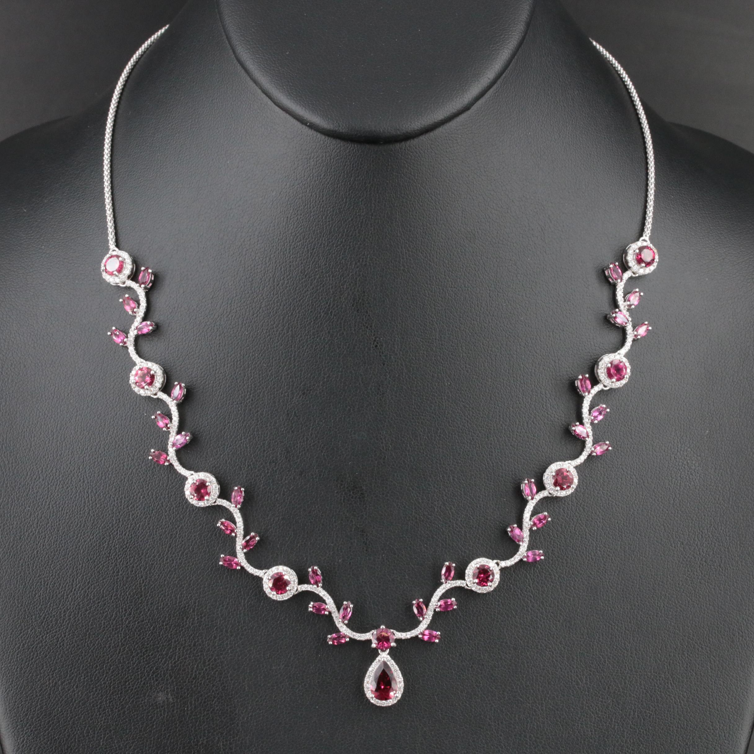 Sterling Rhodolite Garnet and Cubic Zirconia Necklace