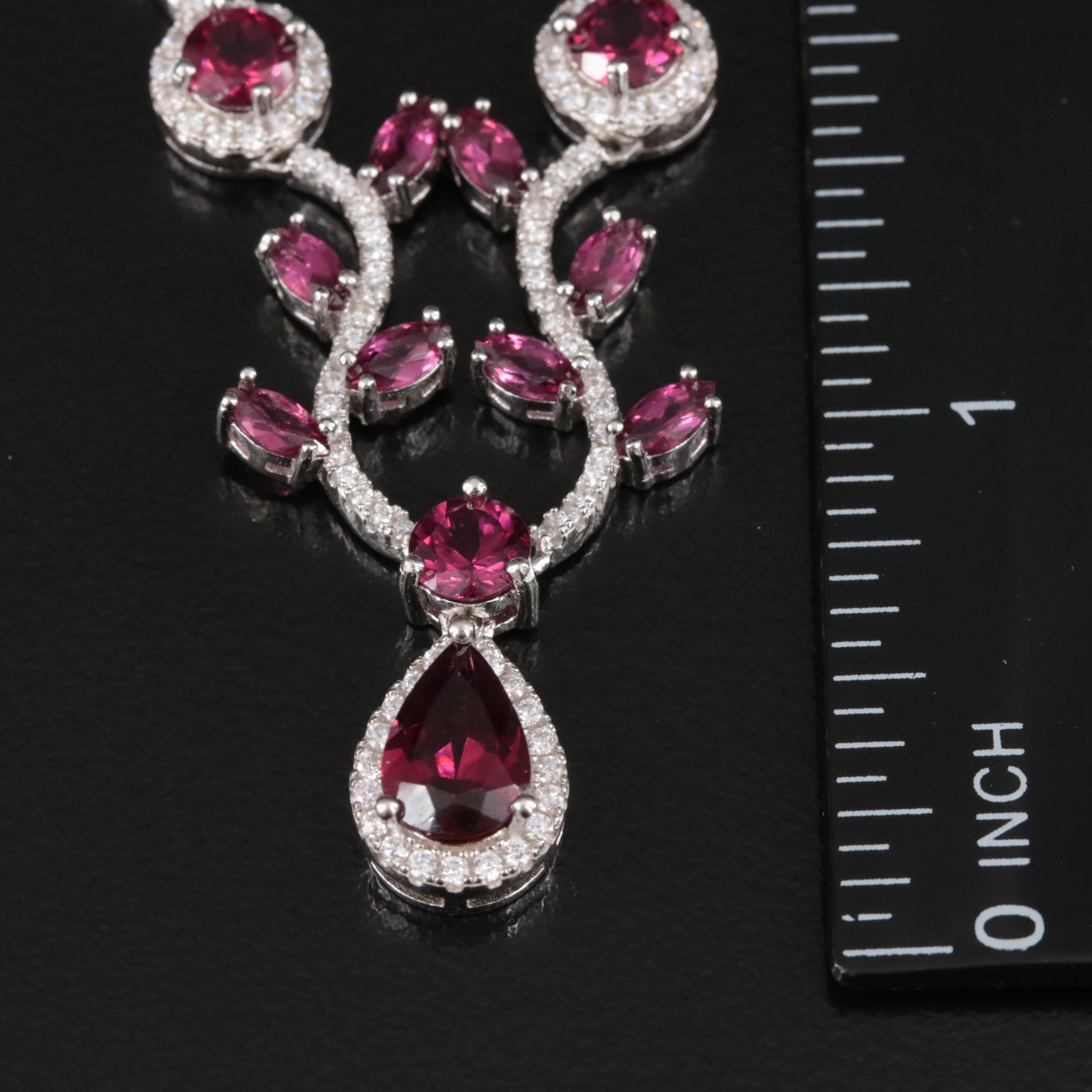 Sterling Rhodolite Garnet and Cubic Zirconia Necklace