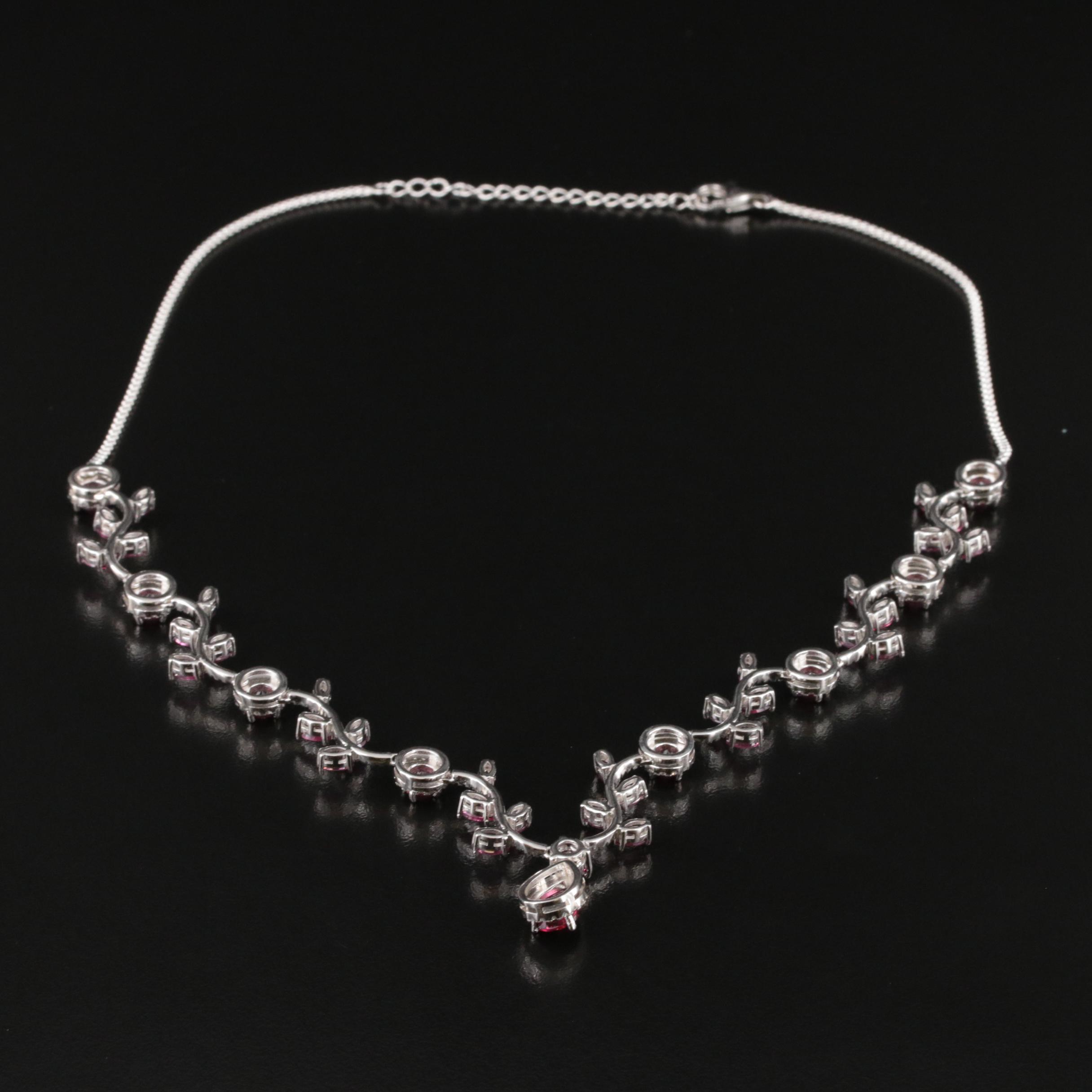 Sterling Rhodolite Garnet and Cubic Zirconia Necklace