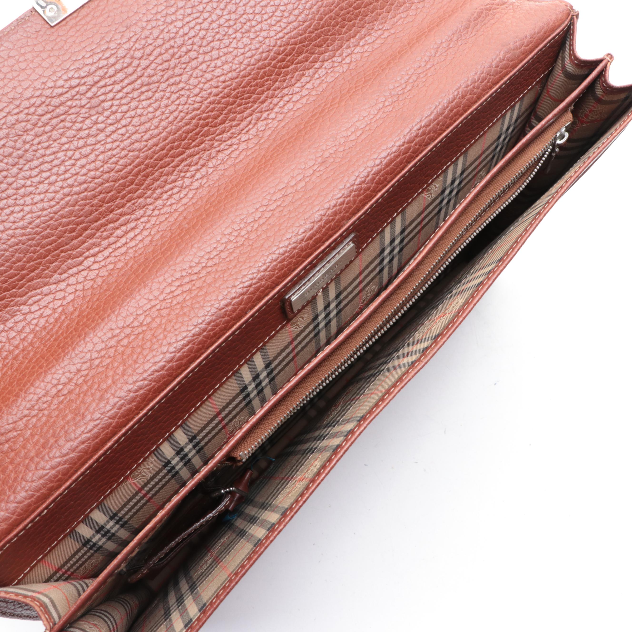 Burberry Slim Briefcase in Pebbled and Smooth Leather