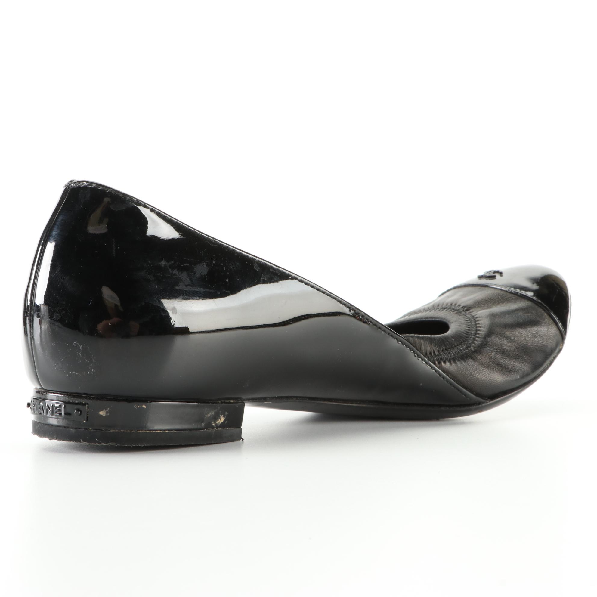 Chanel CC Cap Toe Ballet Flats in Leather and Patent Leather