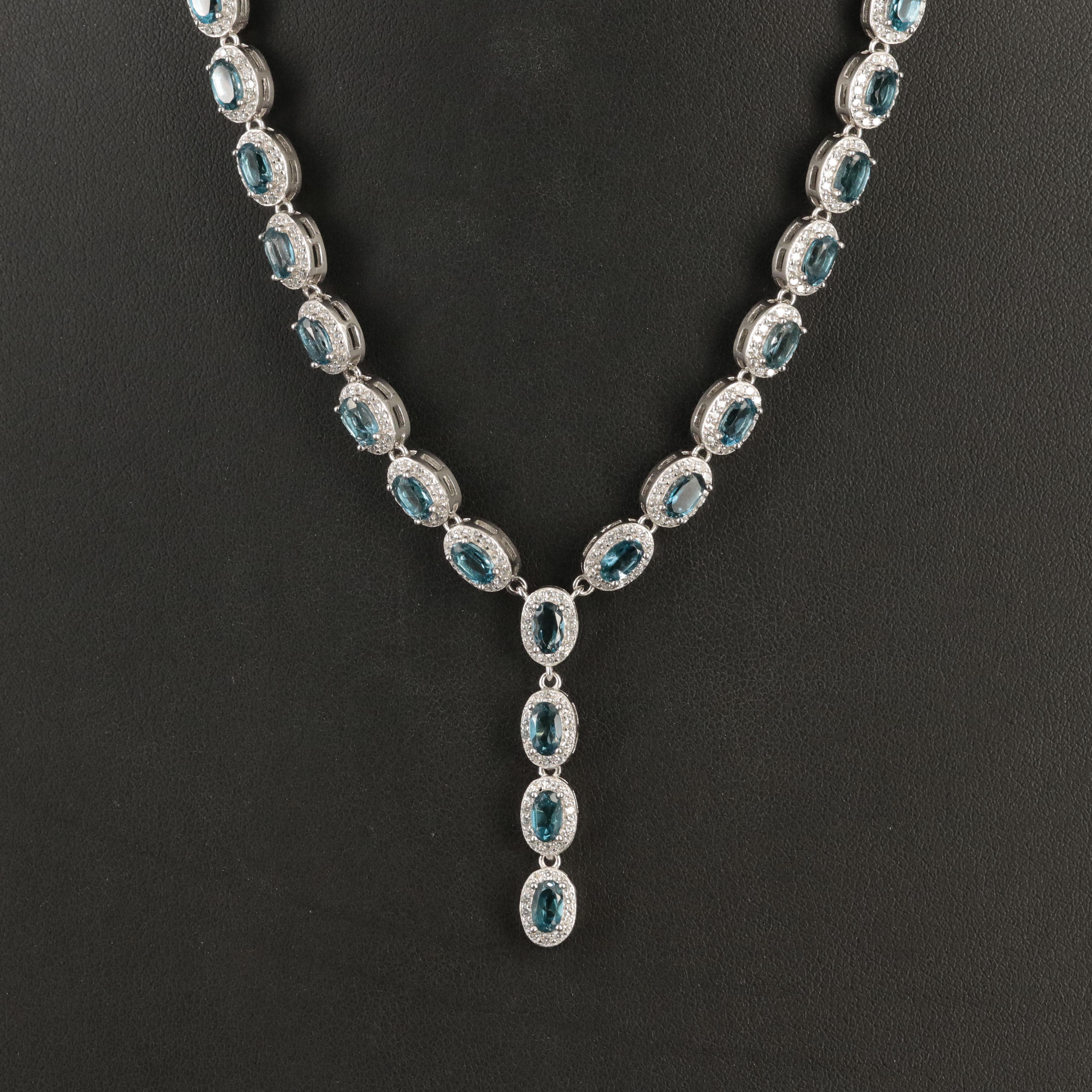 Sterling London Blue Topaz and Cubic Zirconia Drop Necklace
