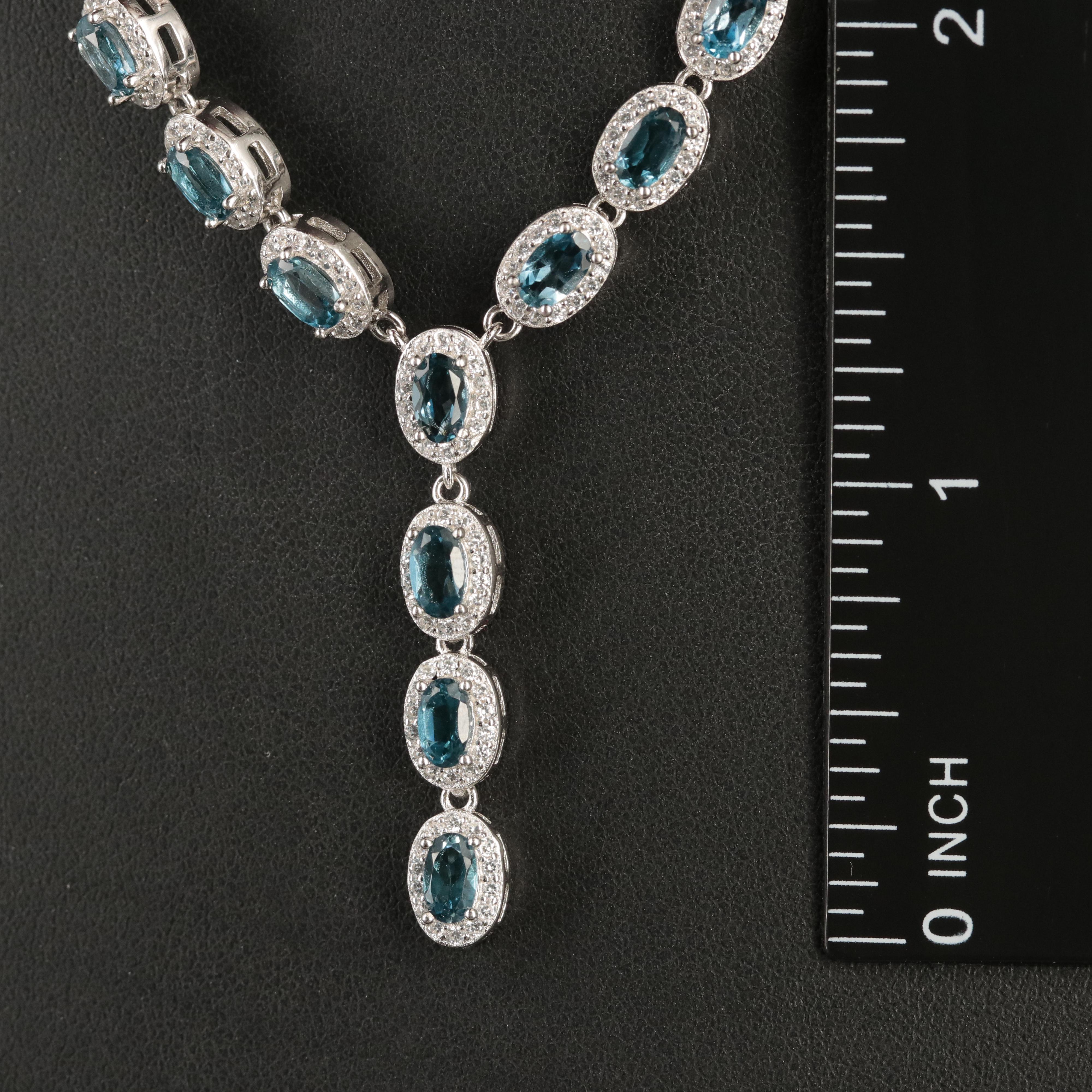 Sterling London Blue Topaz and Cubic Zirconia Drop Necklace