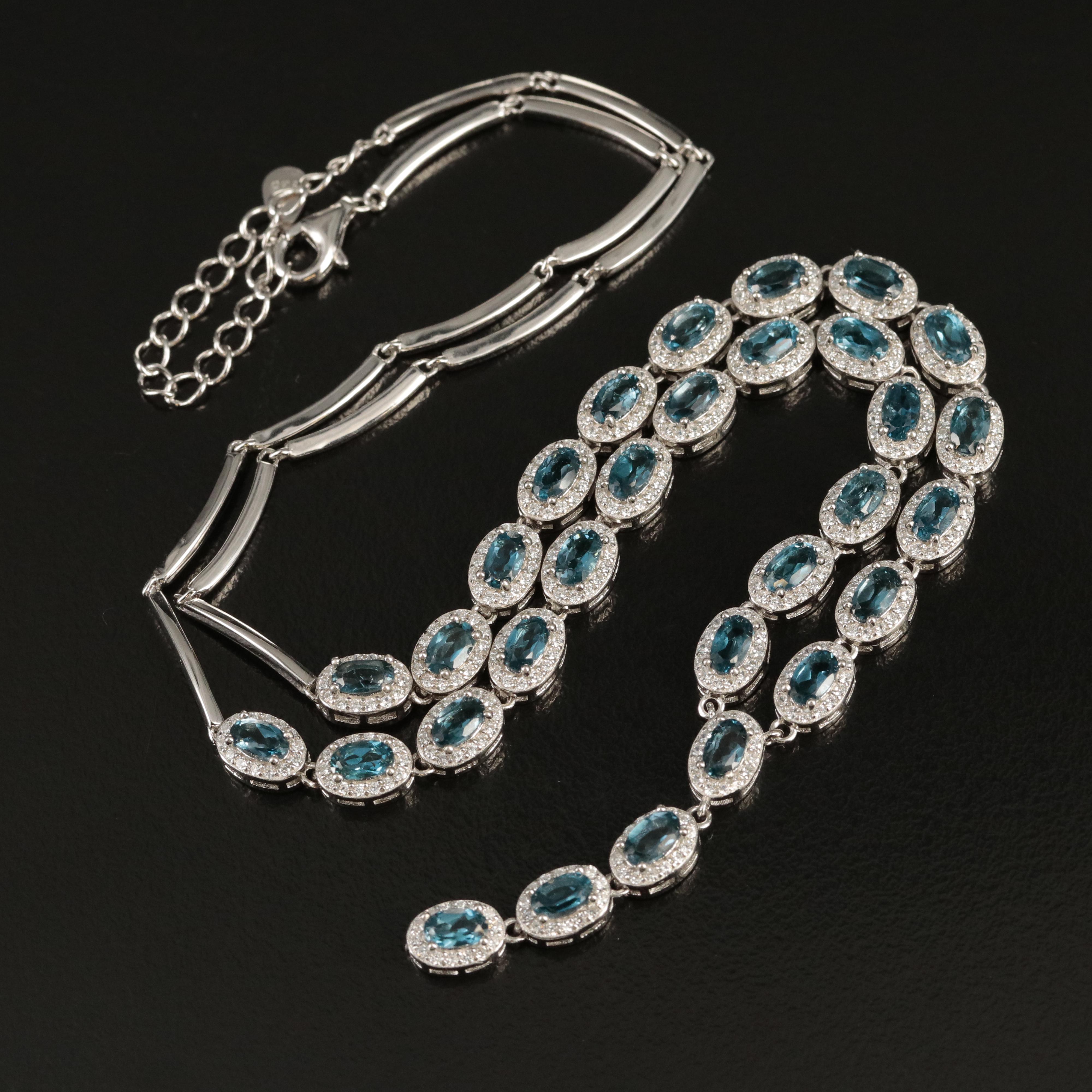 Sterling London Blue Topaz and Cubic Zirconia Drop Necklace