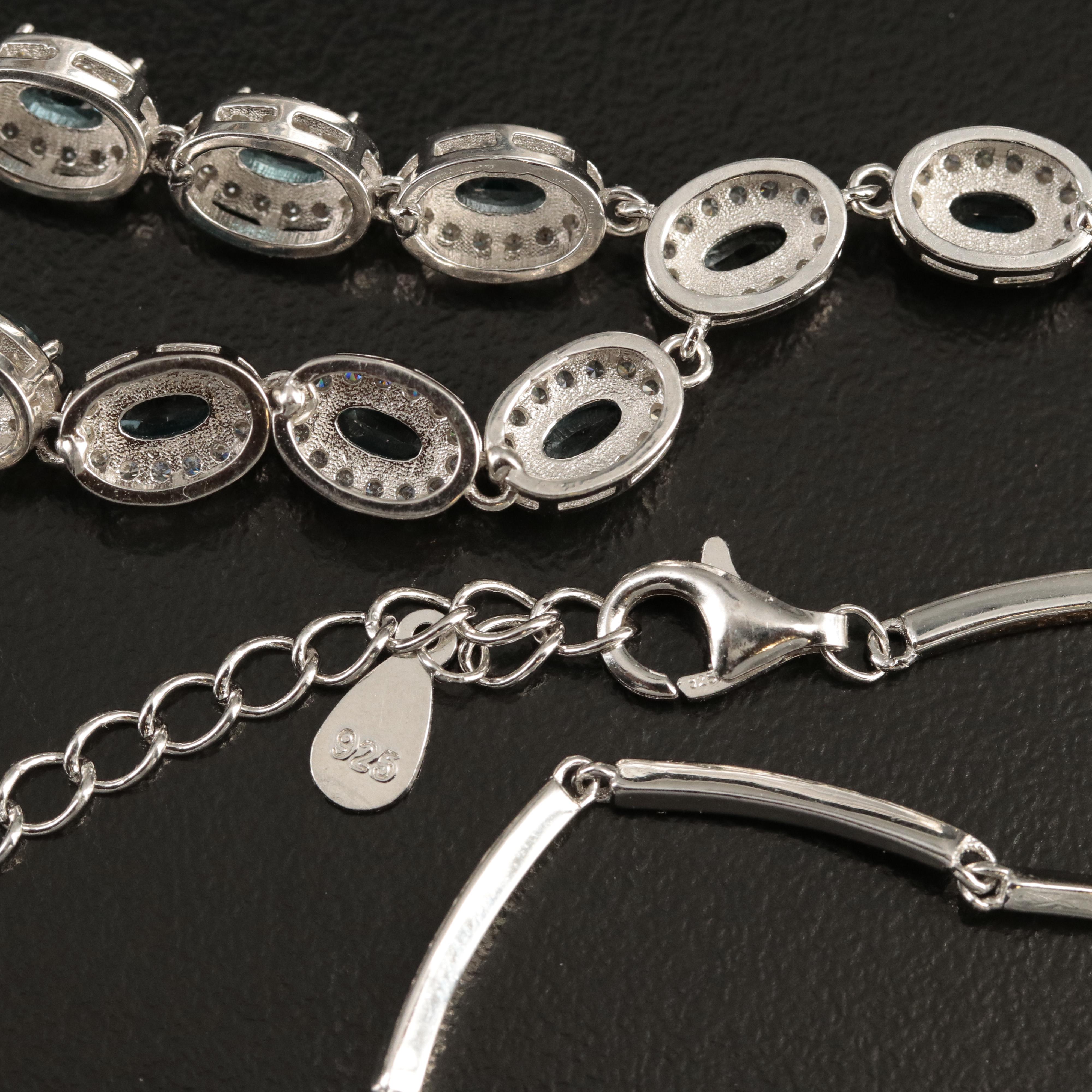 Sterling London Blue Topaz and Cubic Zirconia Drop Necklace