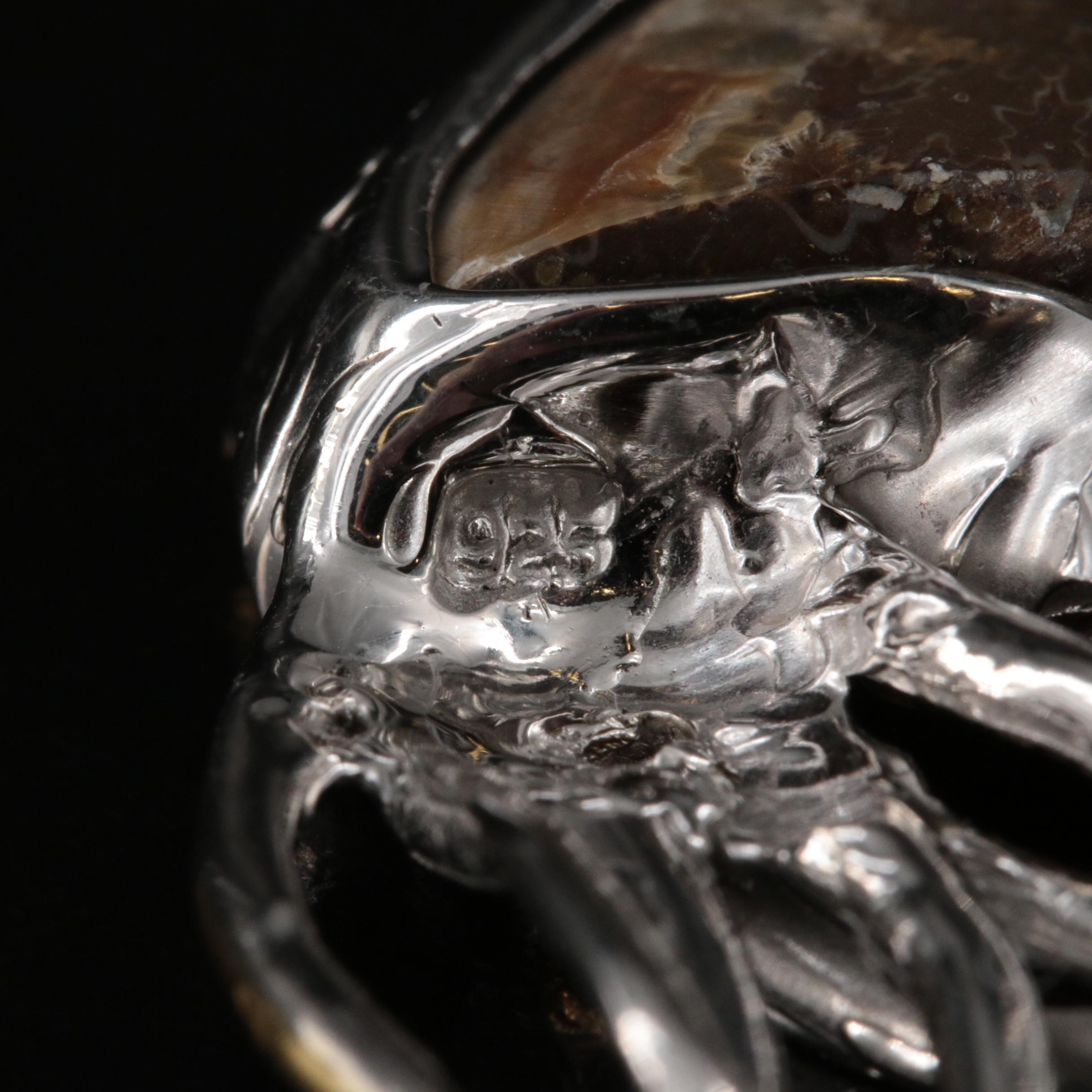 Sterling Ammonite and Citrine Nautilus Brooch