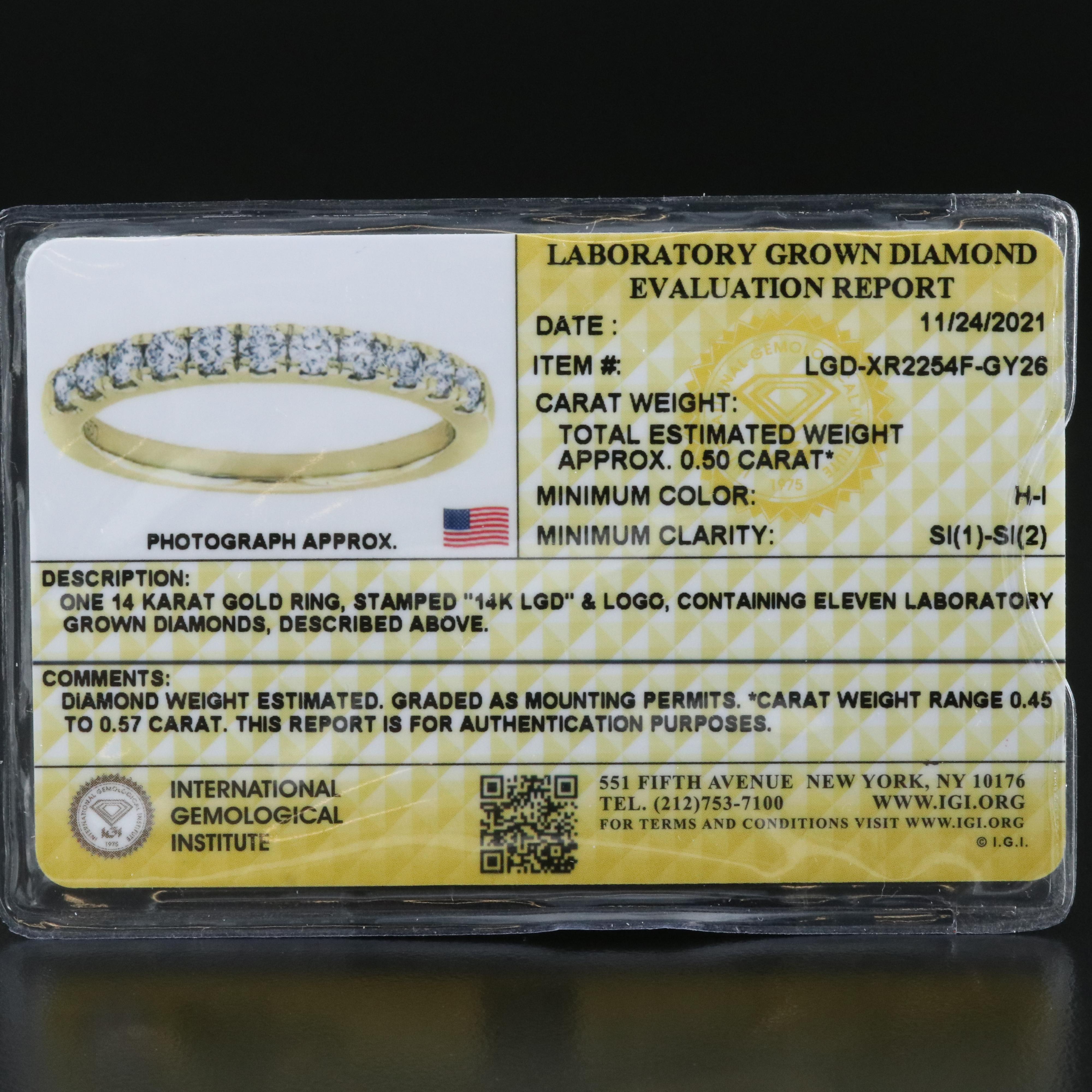 14K 0.50 CTW Lab Grown Diamond Band with IGI Report