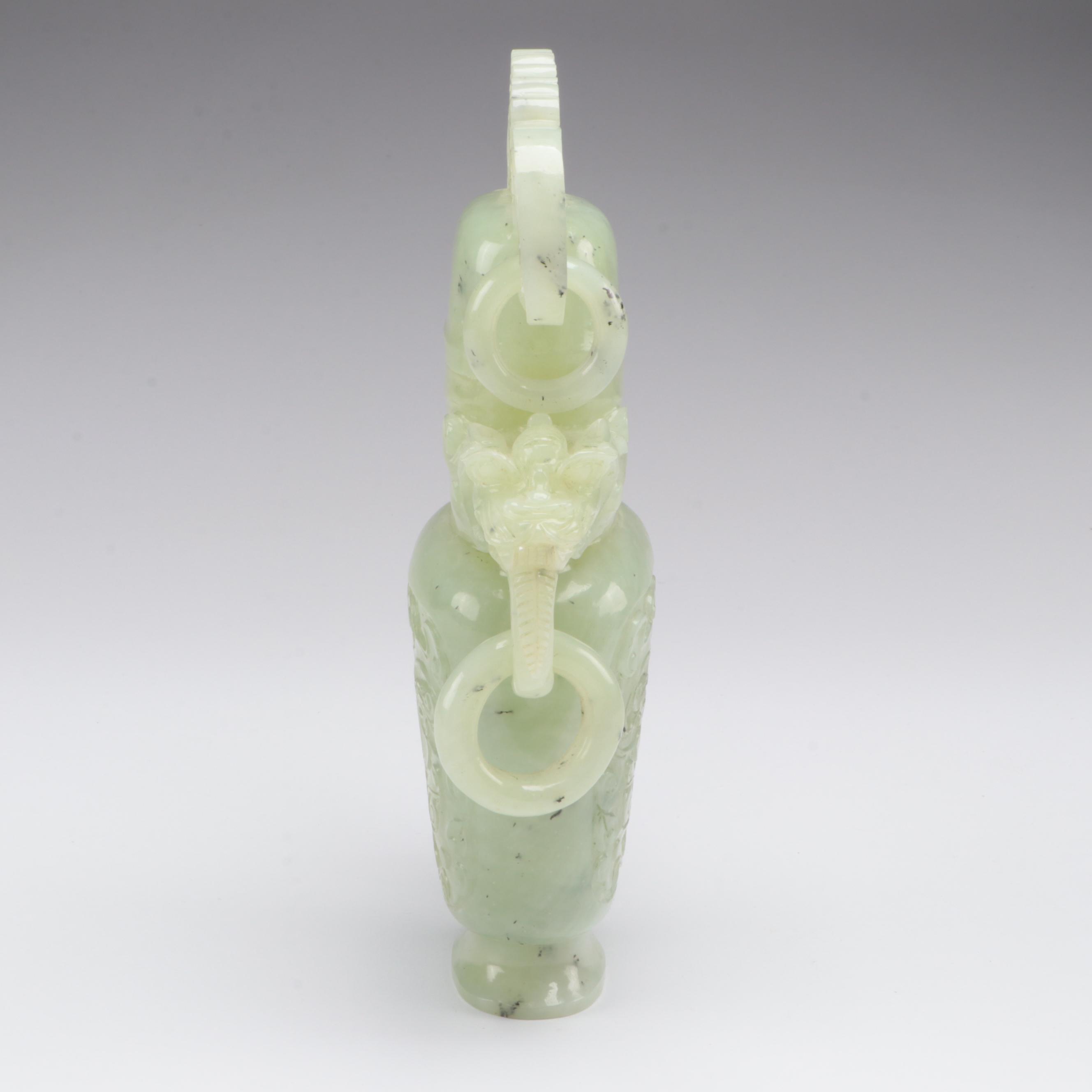 Chinese Carved Serpentine Censer with Dragon and Ring Handles