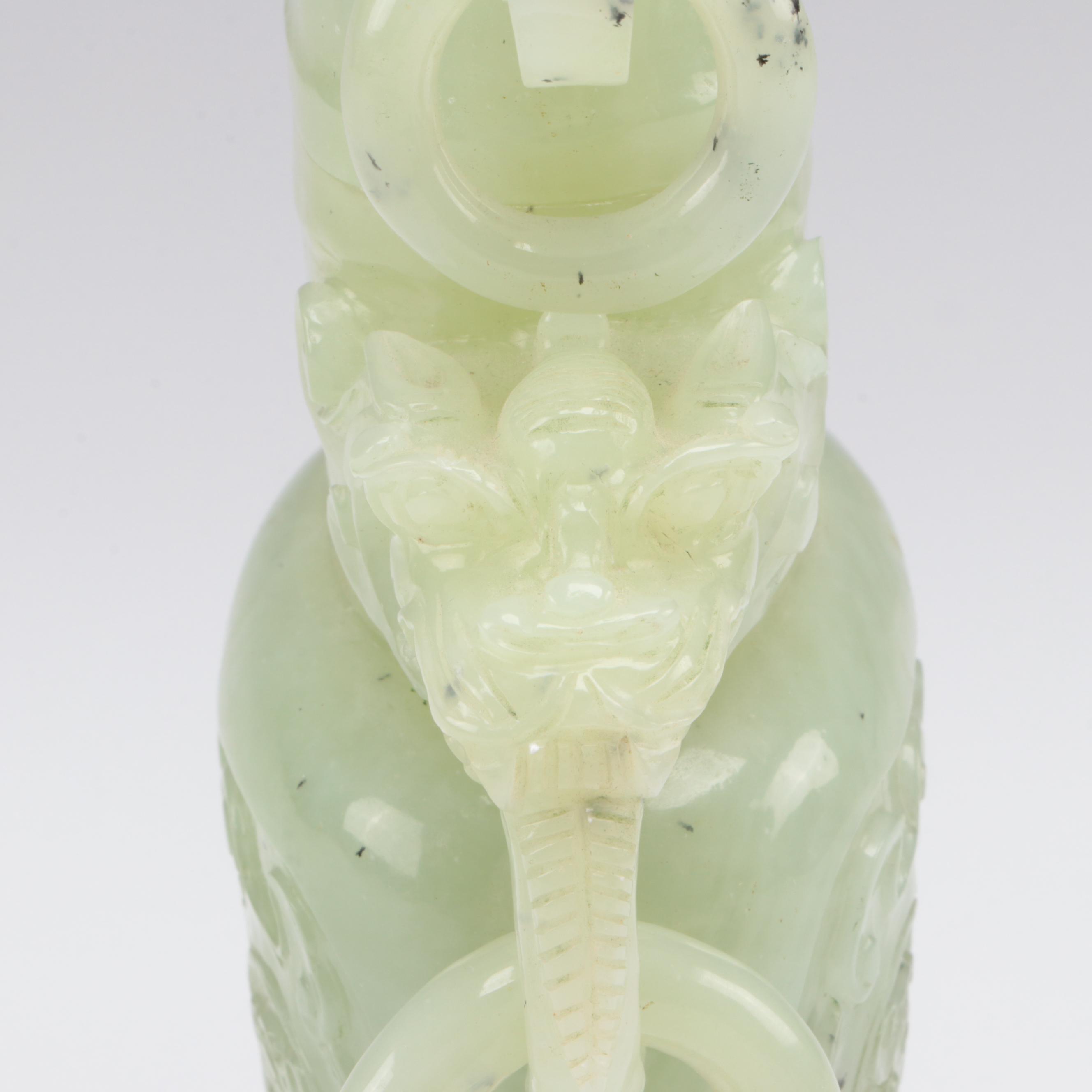 Chinese Carved Serpentine Censer with Dragon and Ring Handles