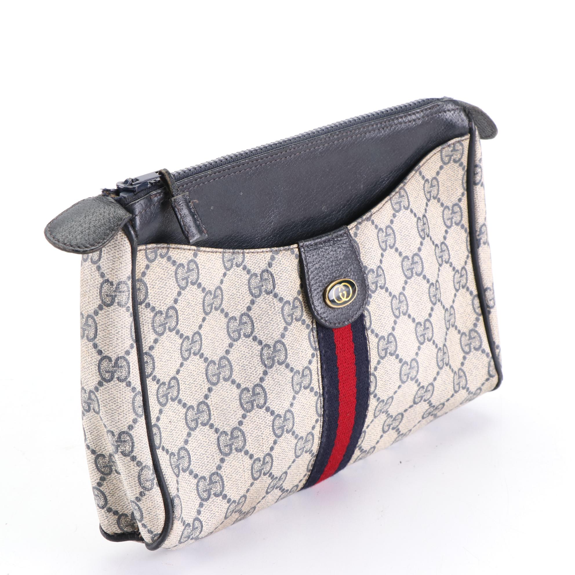 Gucci GG Supreme Canvas and Leather Zip Pouch