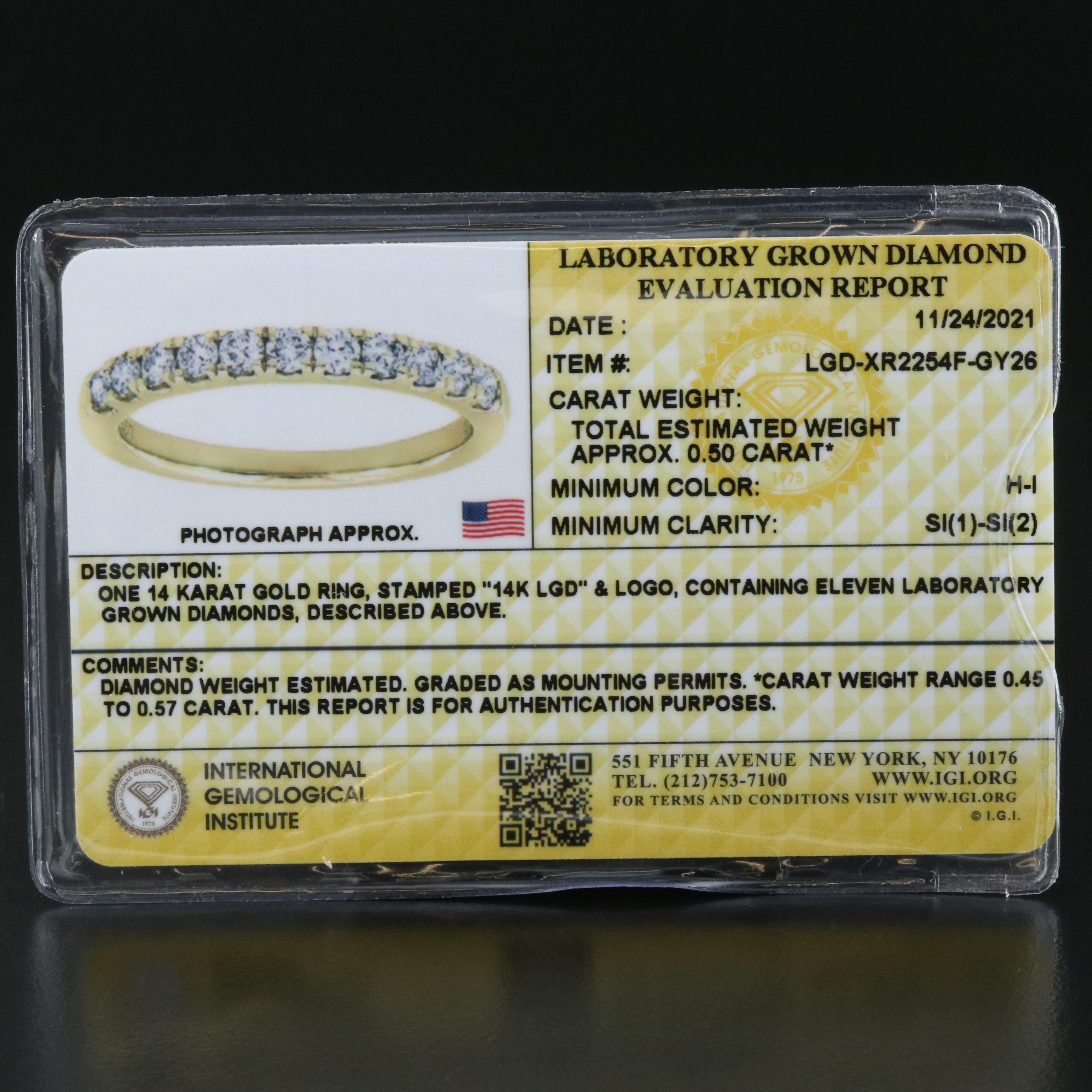 14K 0.50 CTW Lab Grown Diamond Ring with IGI Report