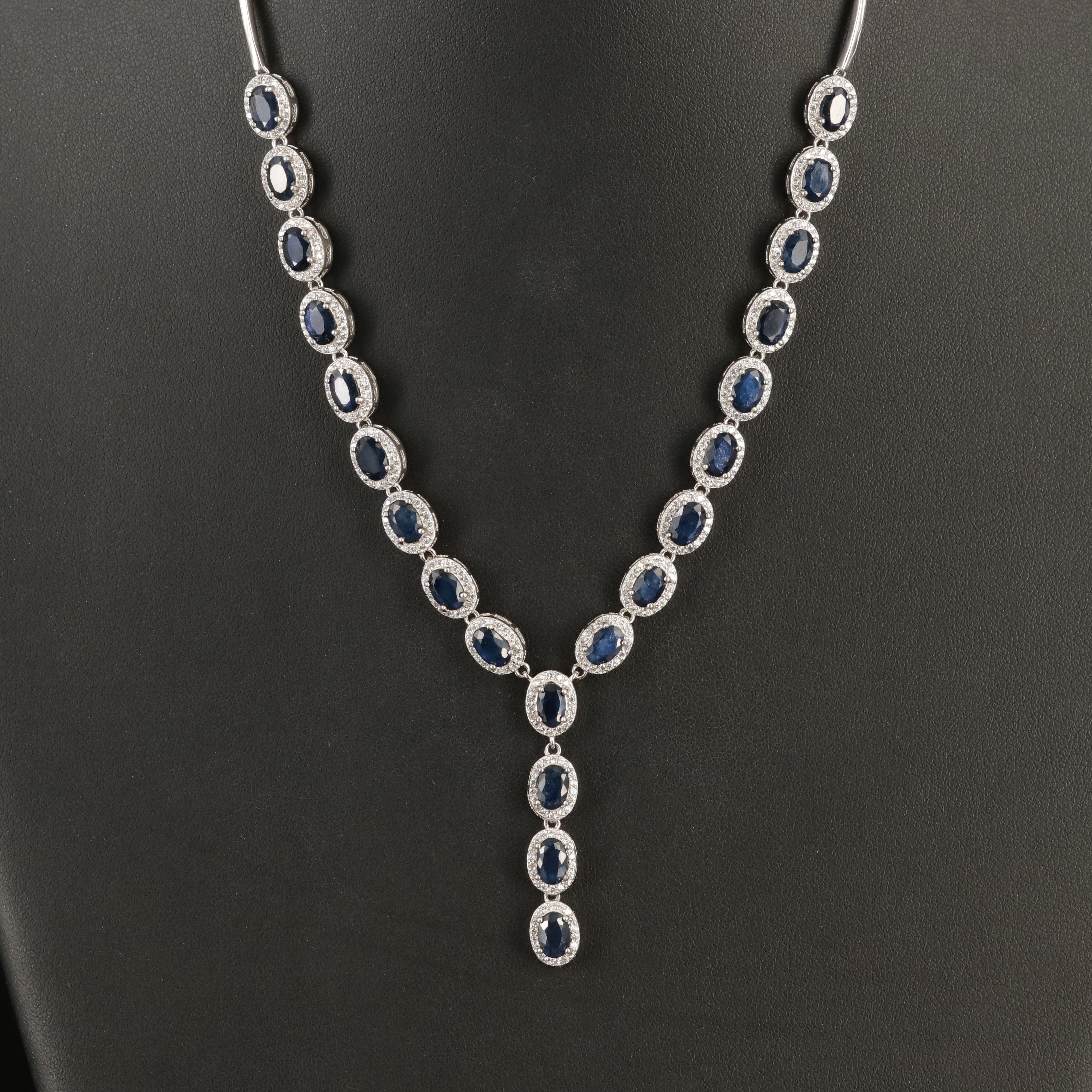 Sterling Sapphire and Cubic Zirconia Necklace