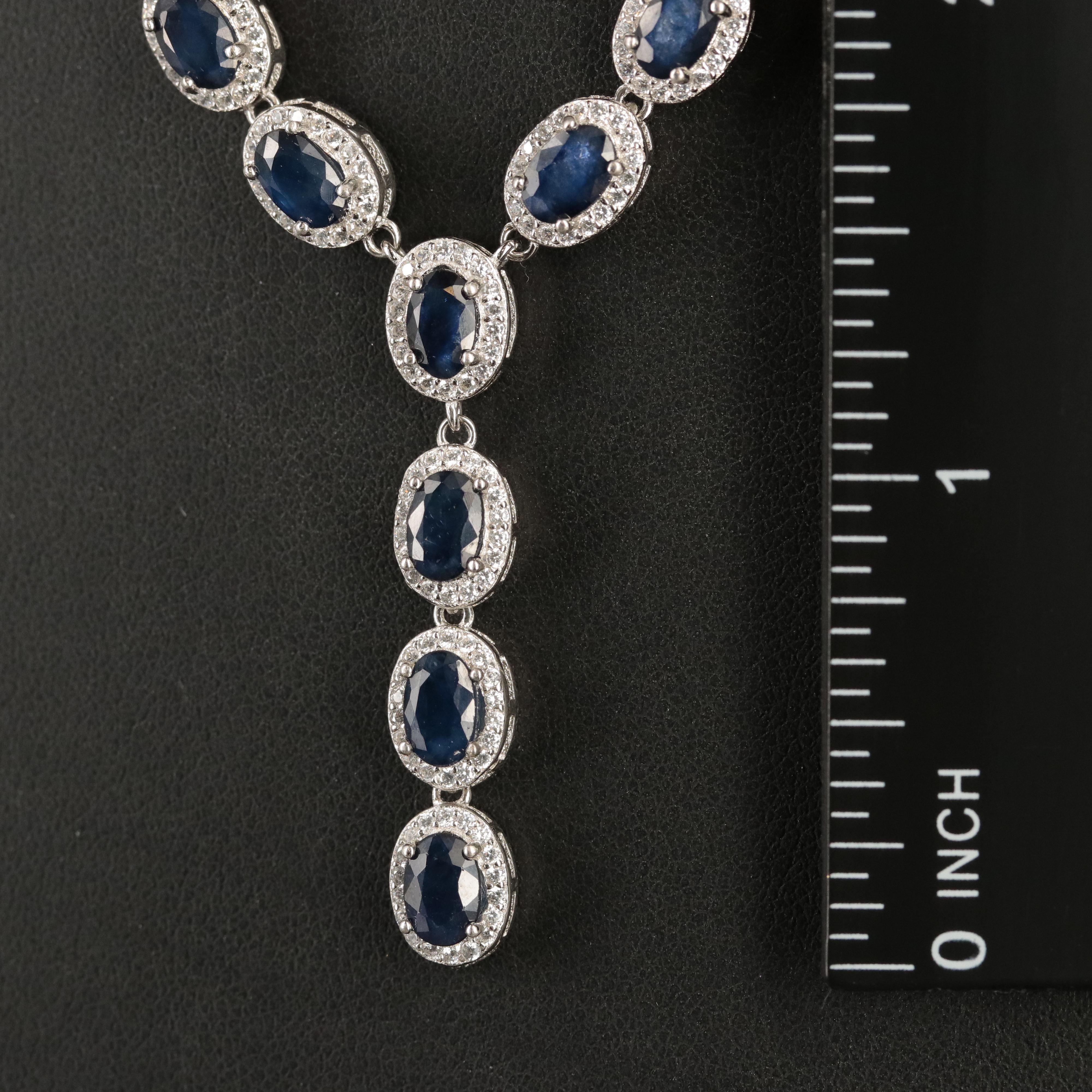 Sterling Sapphire and Cubic Zirconia Necklace