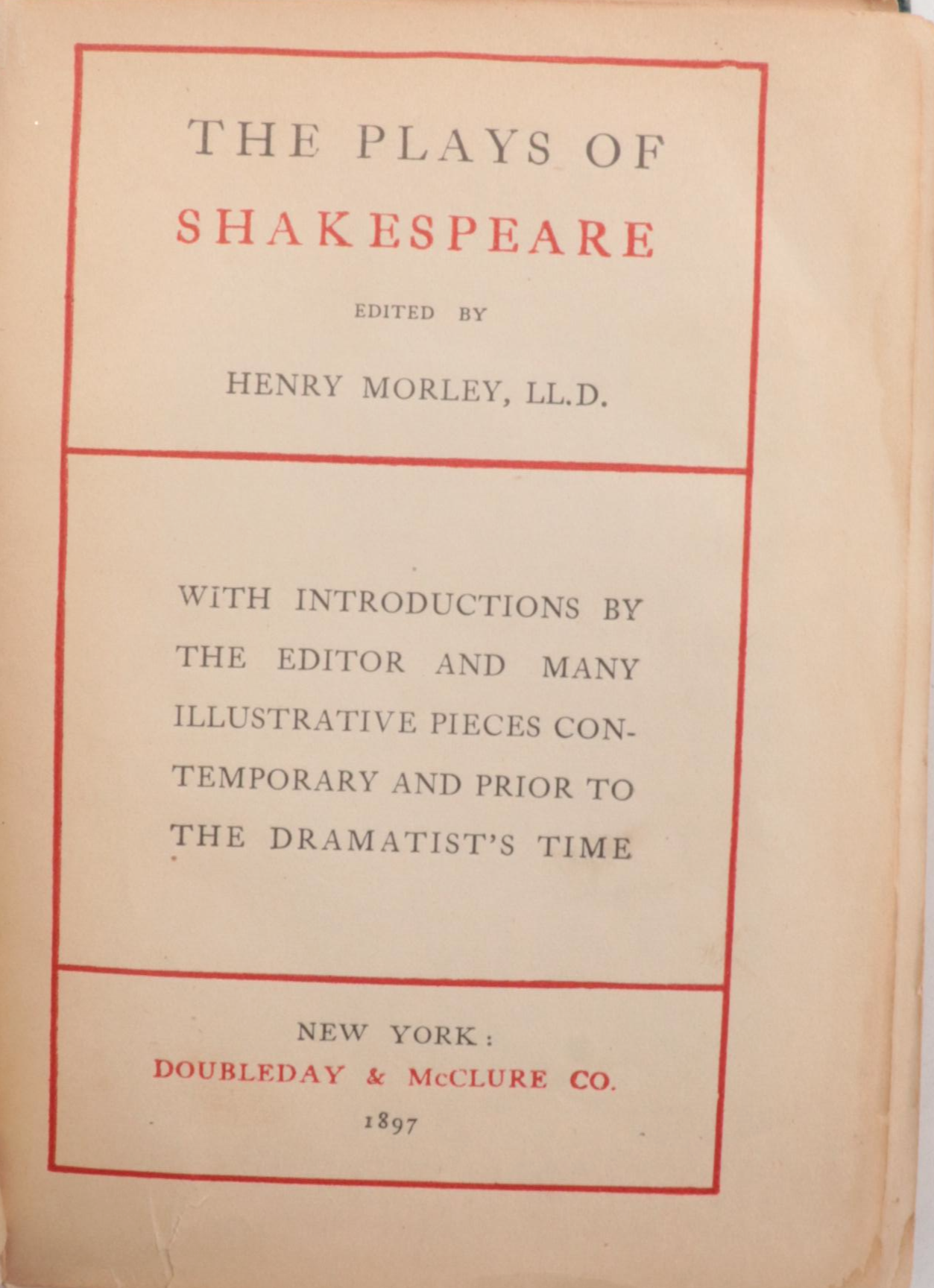 "The Plays of Shakespeare" Six-Volume Set by Henry Morley, 1897
