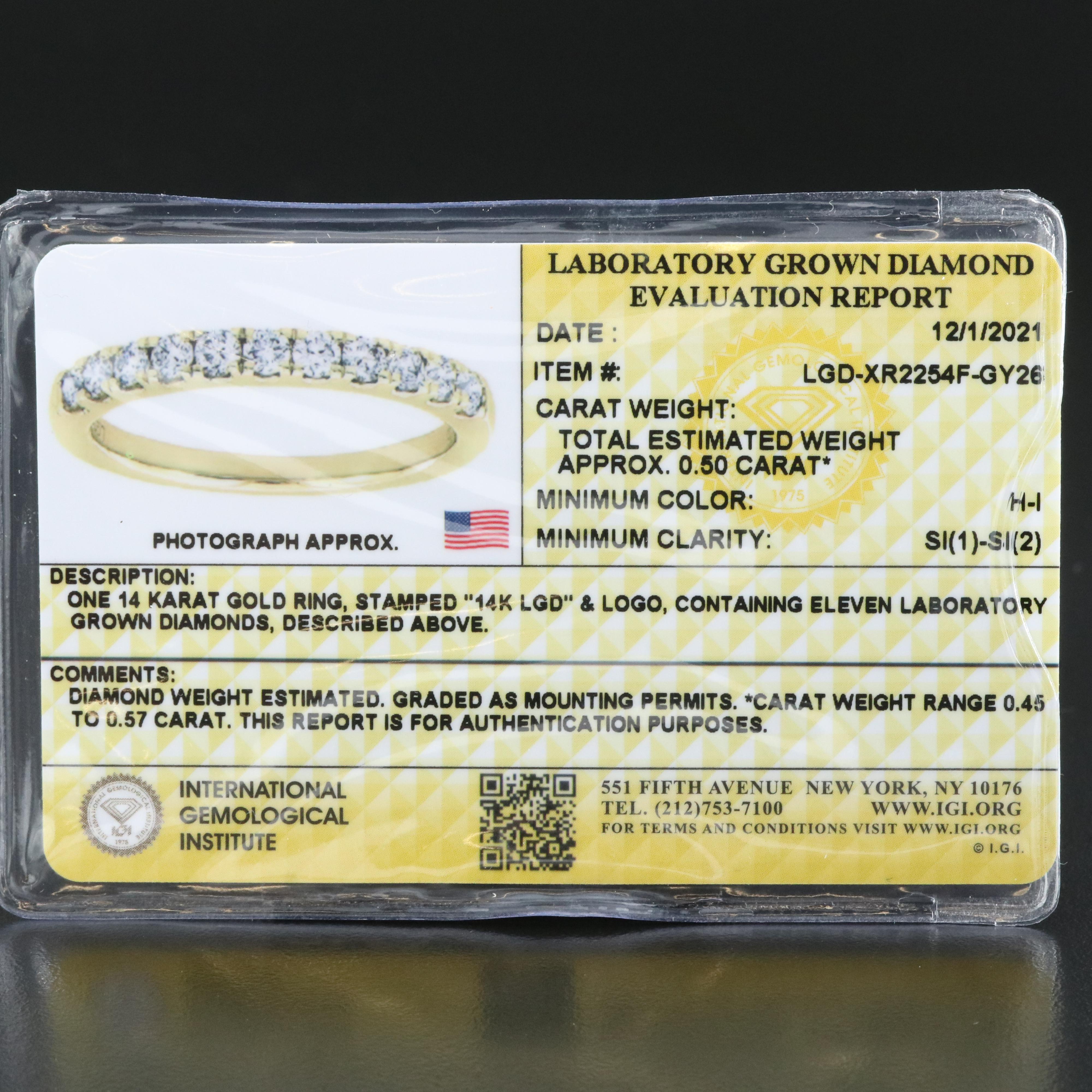 14K 0.50 CTW Lab Grown Diamond Ring with IGI Report