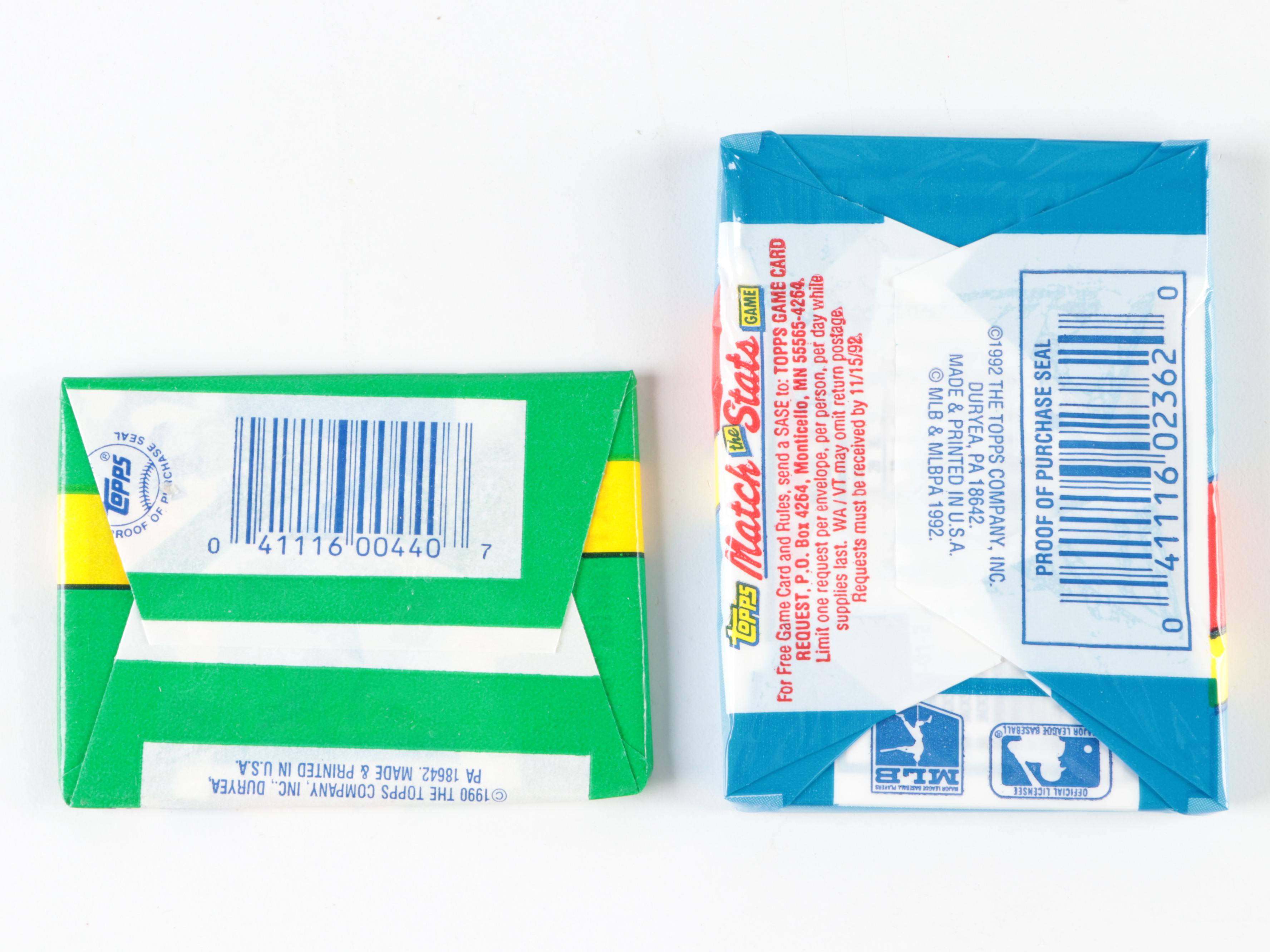 Topps, Score and More Baseball Card Wax Packs and Boxes, 1980s–1990s