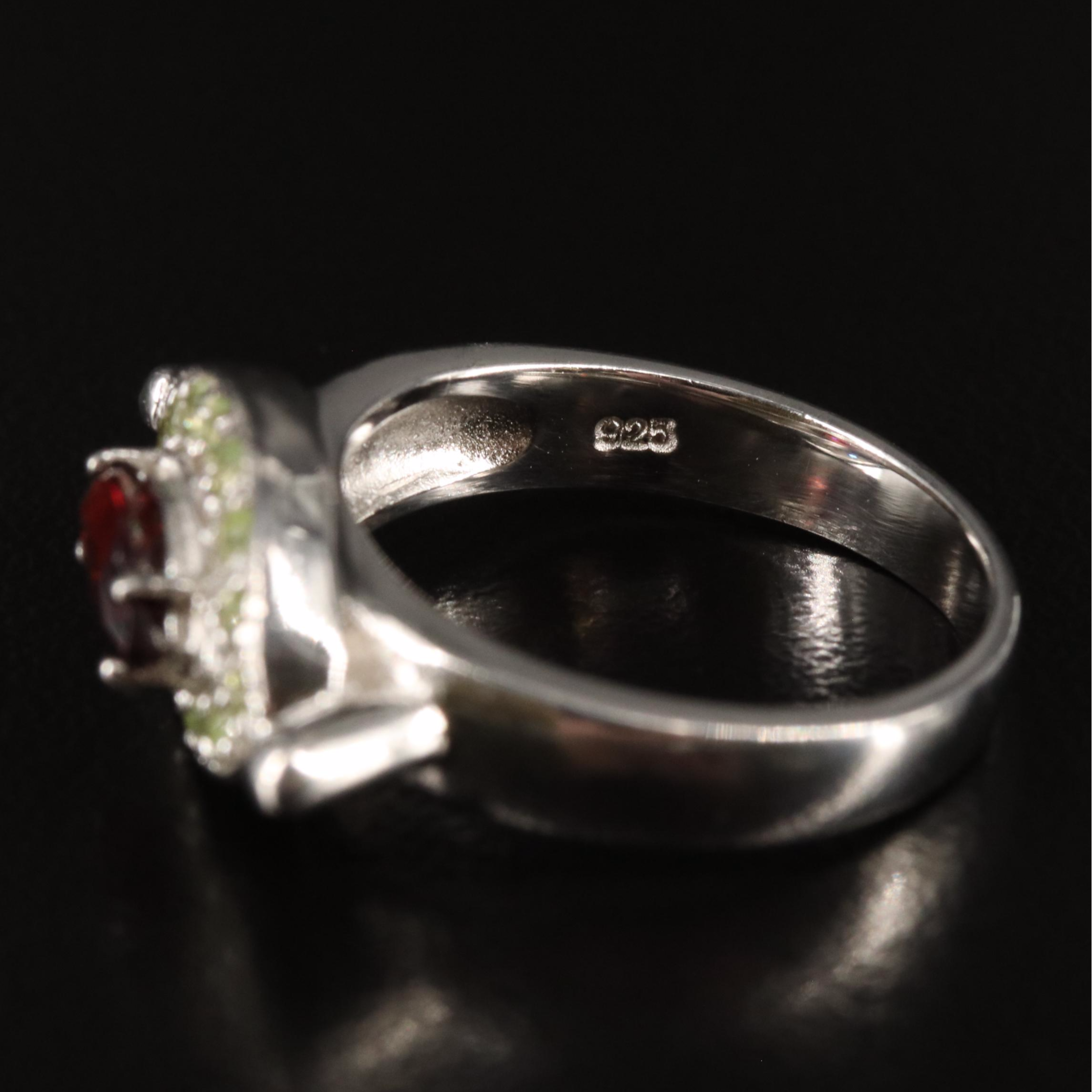 Sterling Garnet and Peridot Ring