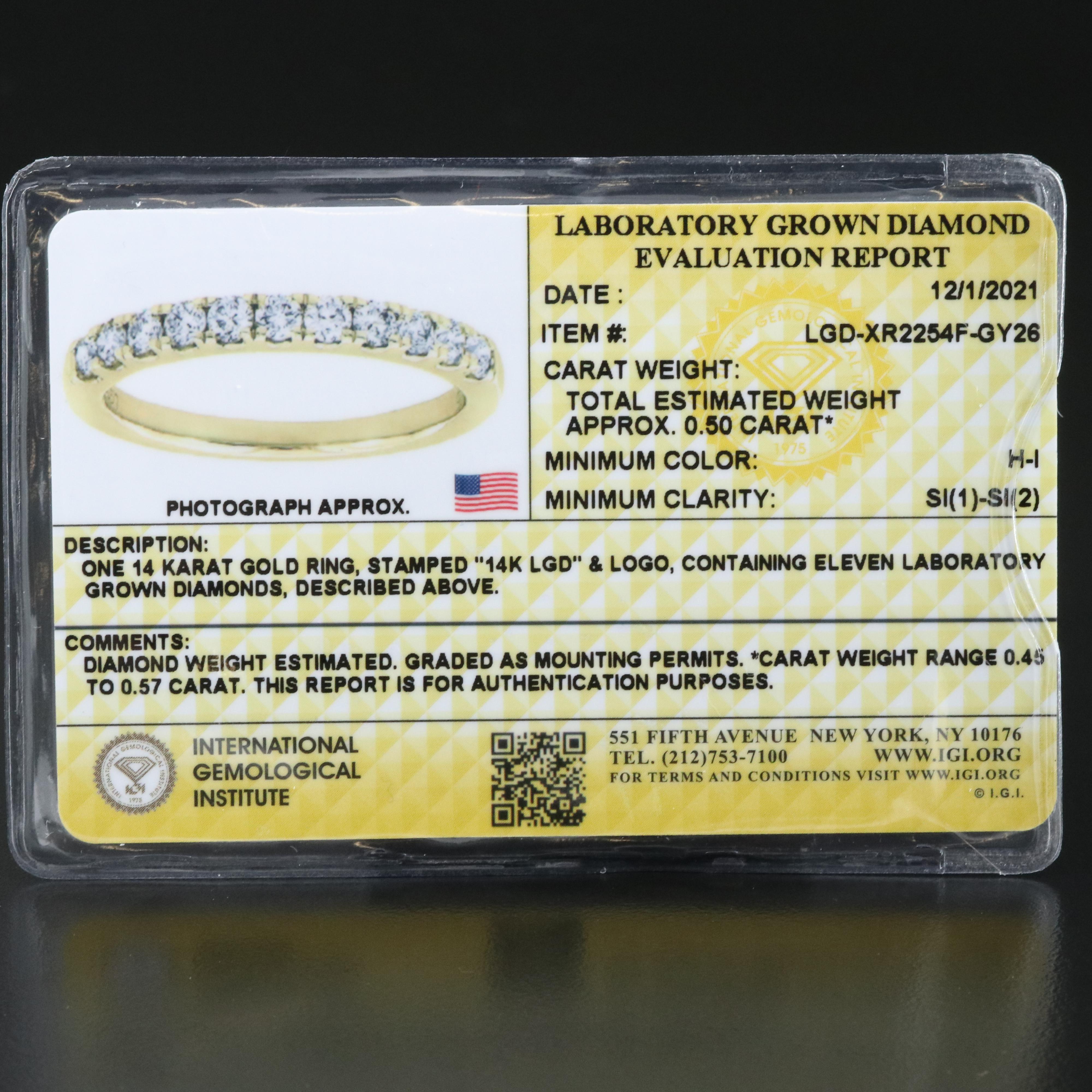 14K 0.50 CTW Lab Grown Diamond Ring with IGI Report
