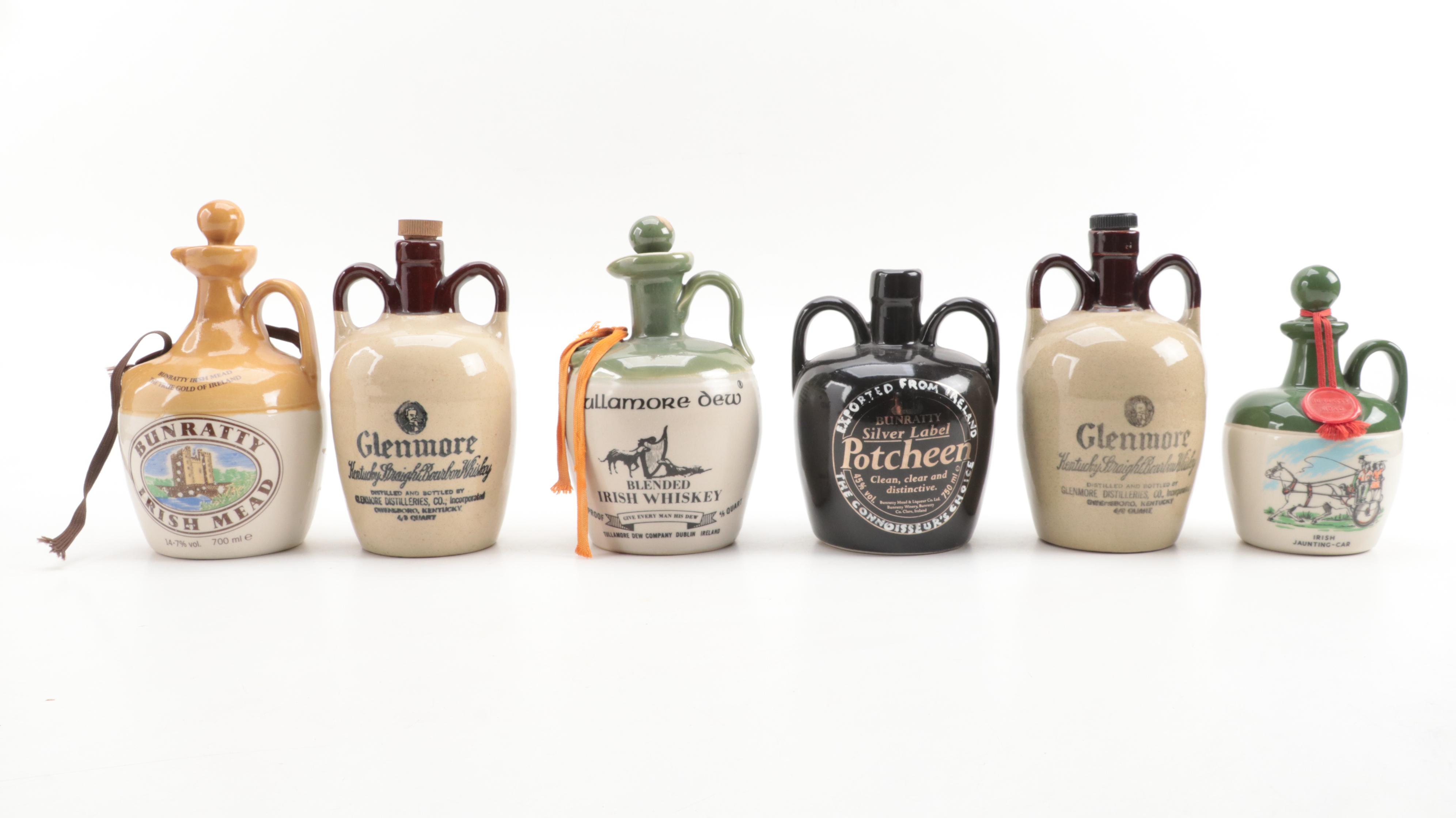 Bunratty Mead, Glenmore and Tullamore Ceramic Whiskey Jugs