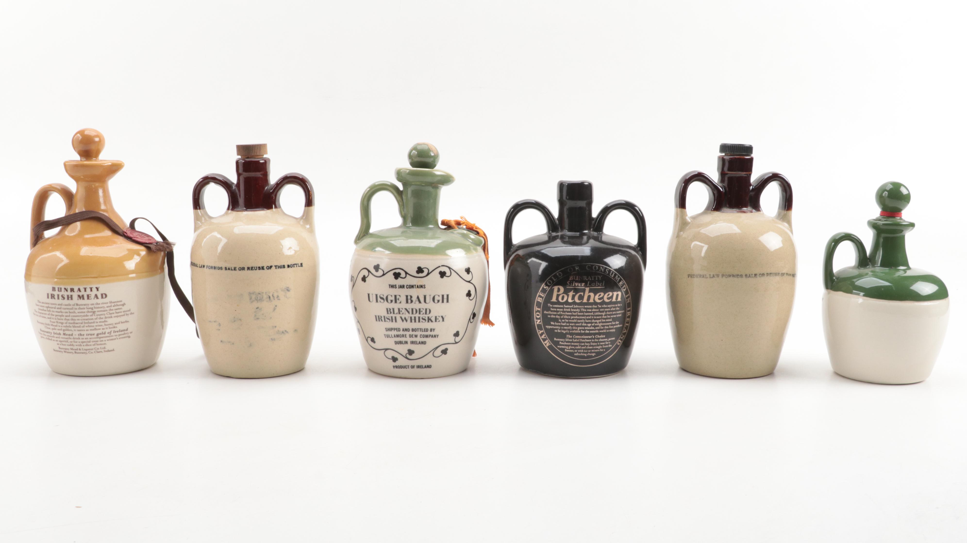 Bunratty Mead, Glenmore and Tullamore Ceramic Whiskey Jugs