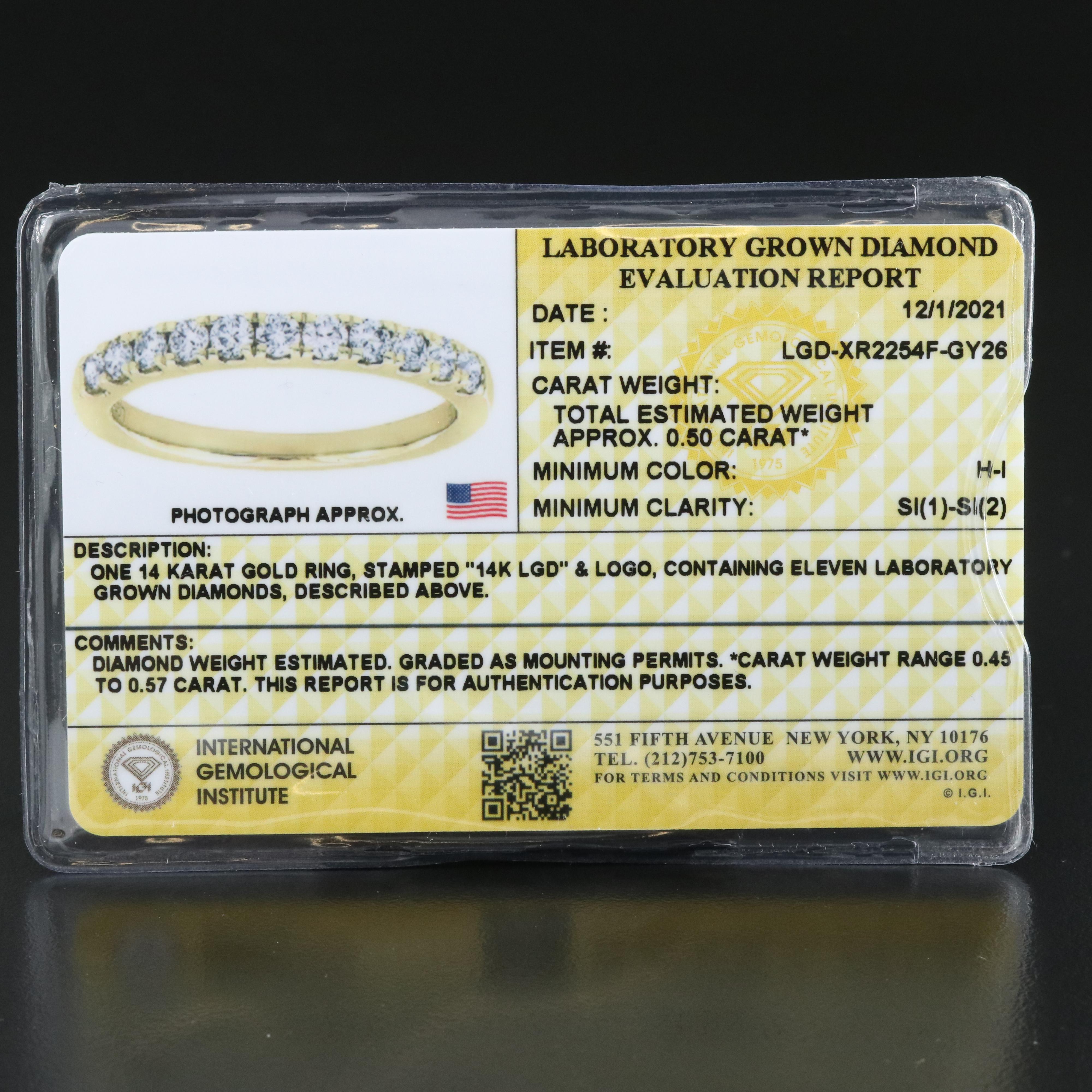 14K 0.50 CTW Lab Grown Diamond Ring with IGI Report
