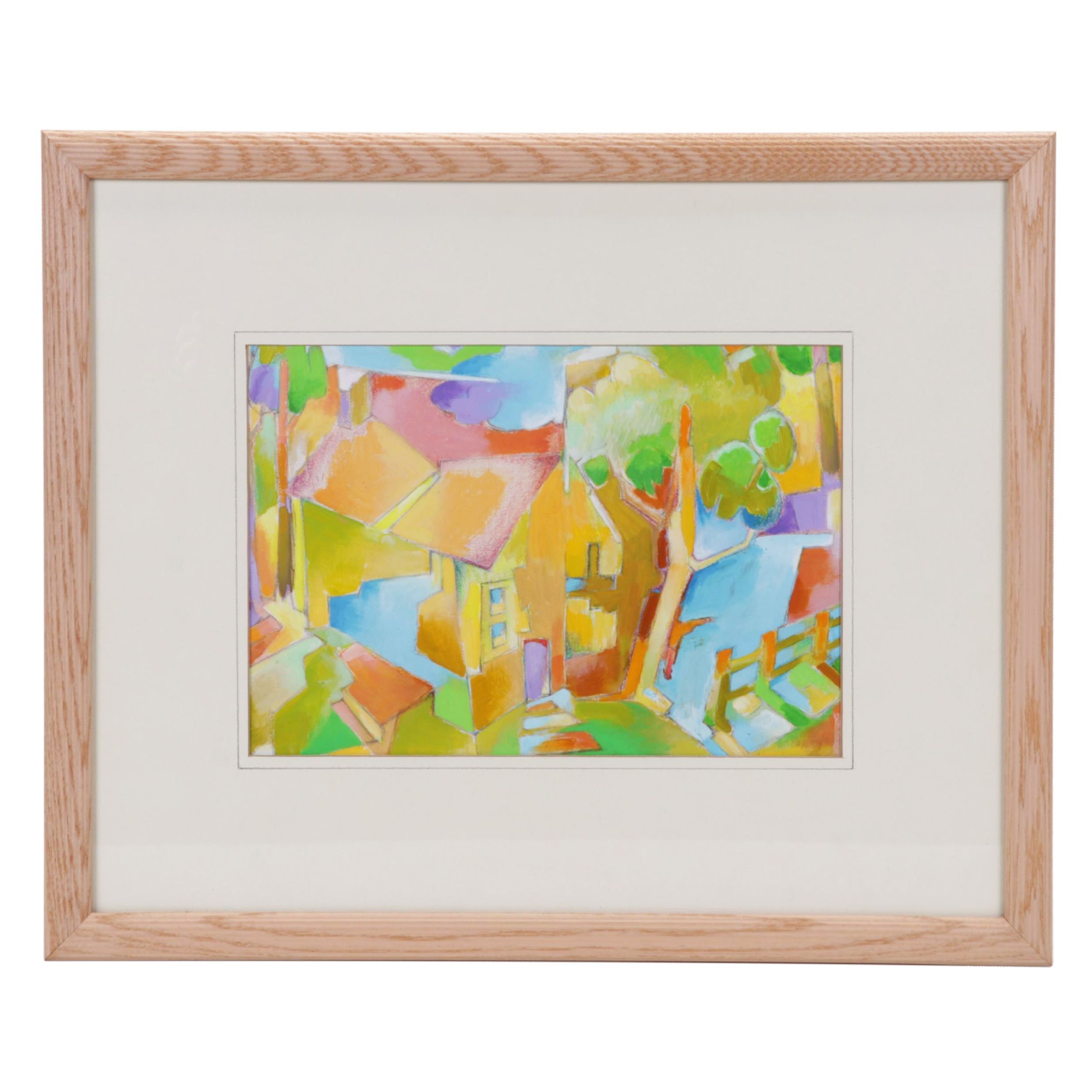 Bill Replogle Acrylic Painting of Abstracted Household, Circa 1990